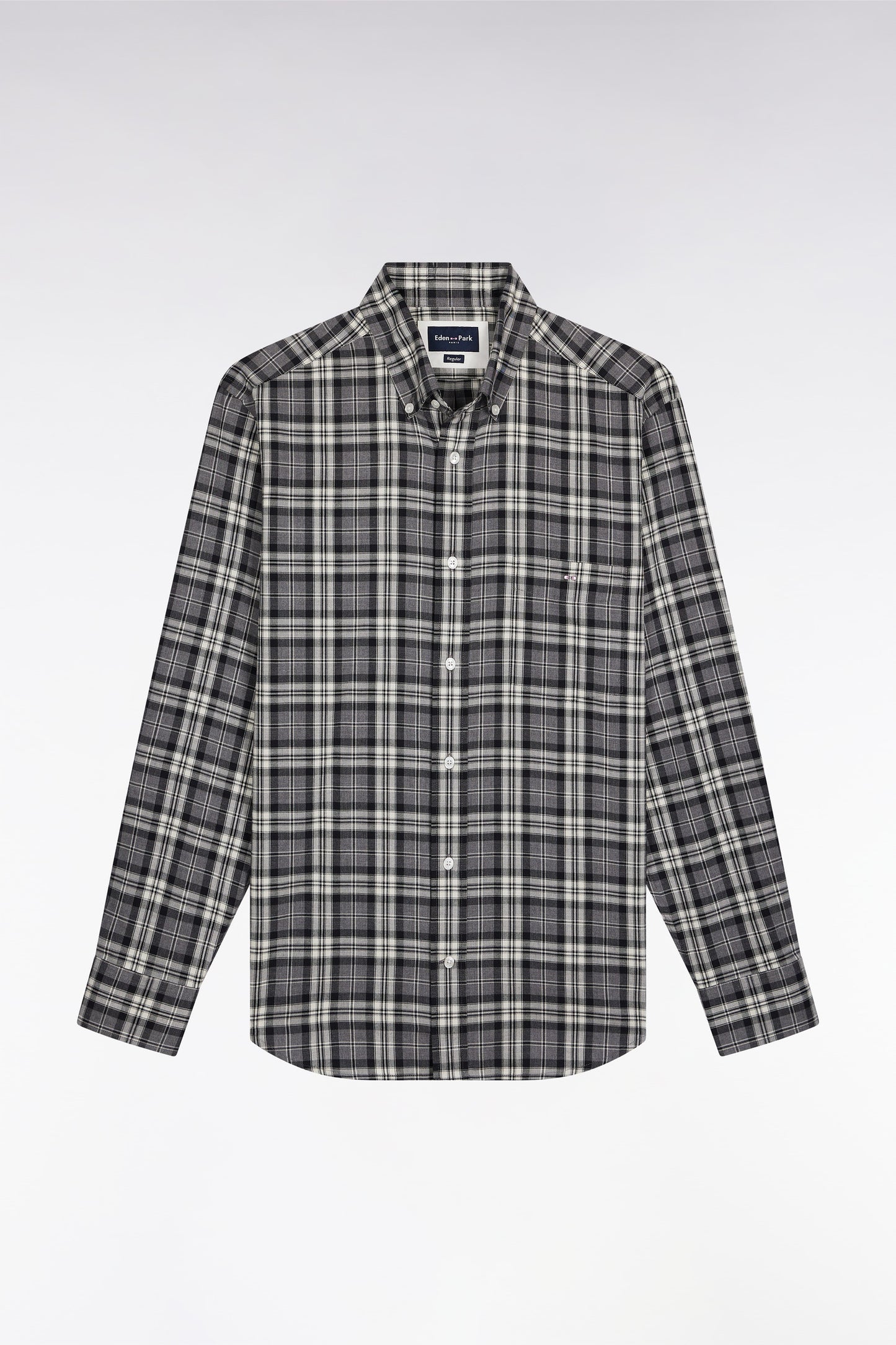 Grey cotton straight-cut check shirt