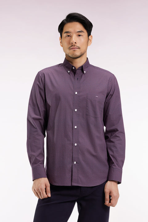 Cotton poplin shirt with navy micropatterns, straight cut - Image 1