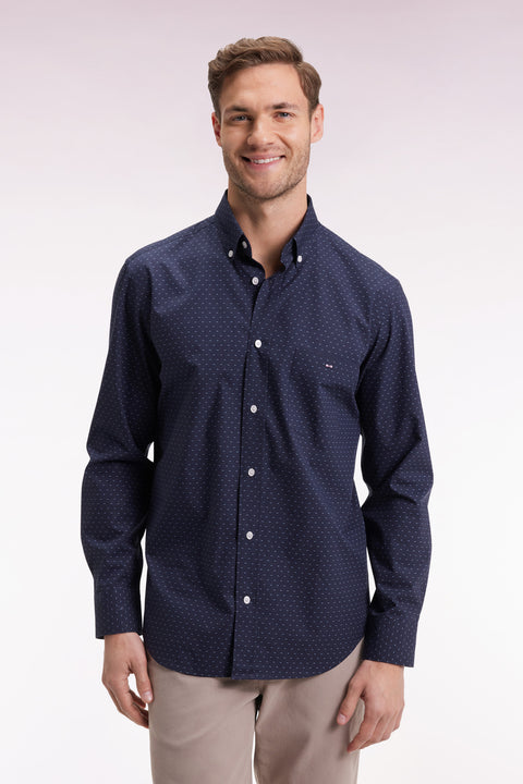 Cotton shirt with navy micropatterned bow ties, straight cut - Image 1