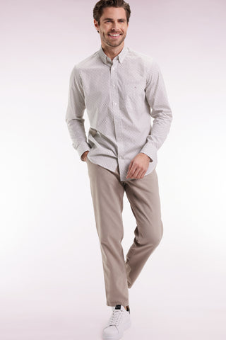 White cotton shirt with micropatterned bow tie, straight cut