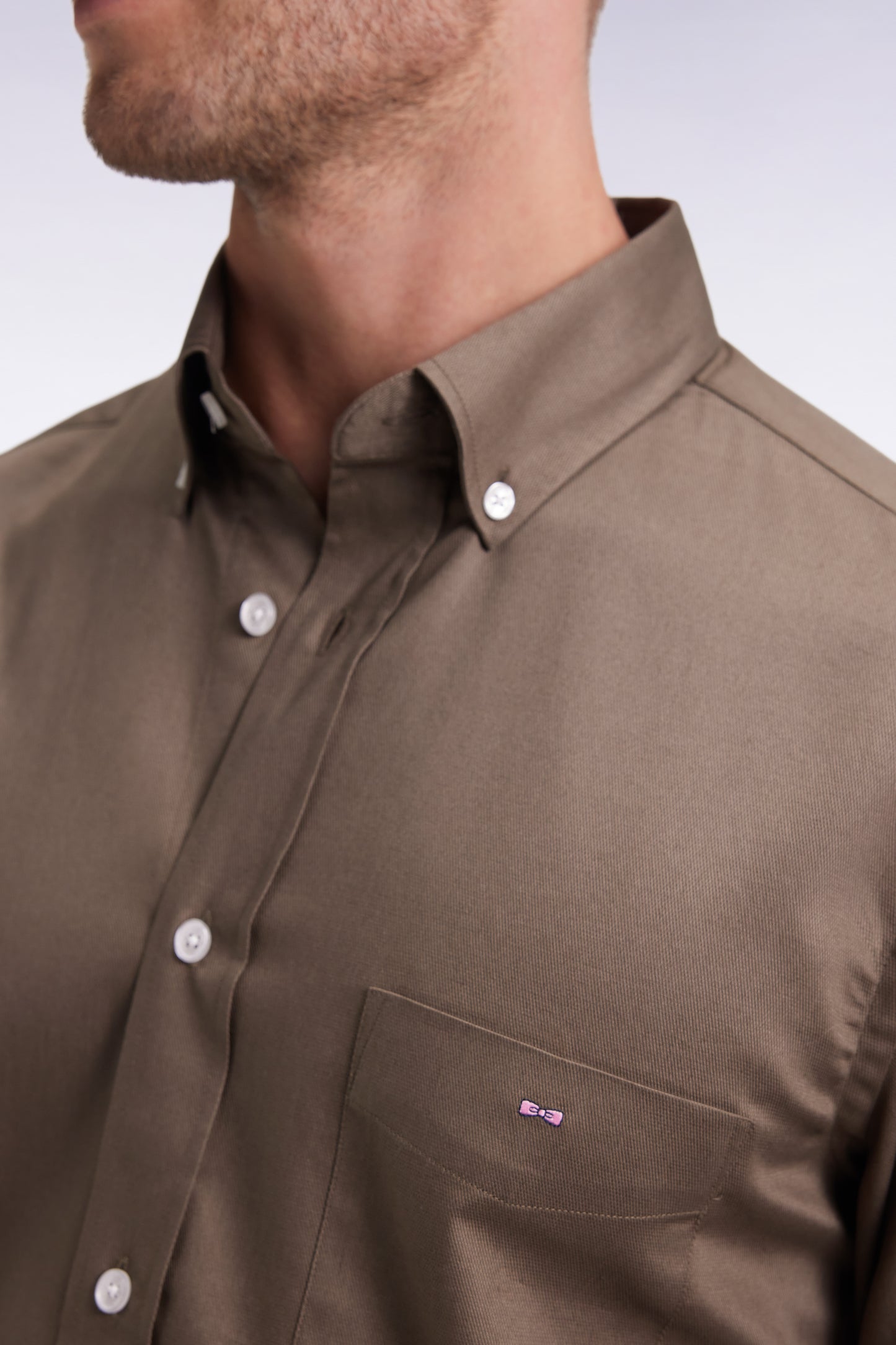 Khaki piqué cotton shirt, straight cut