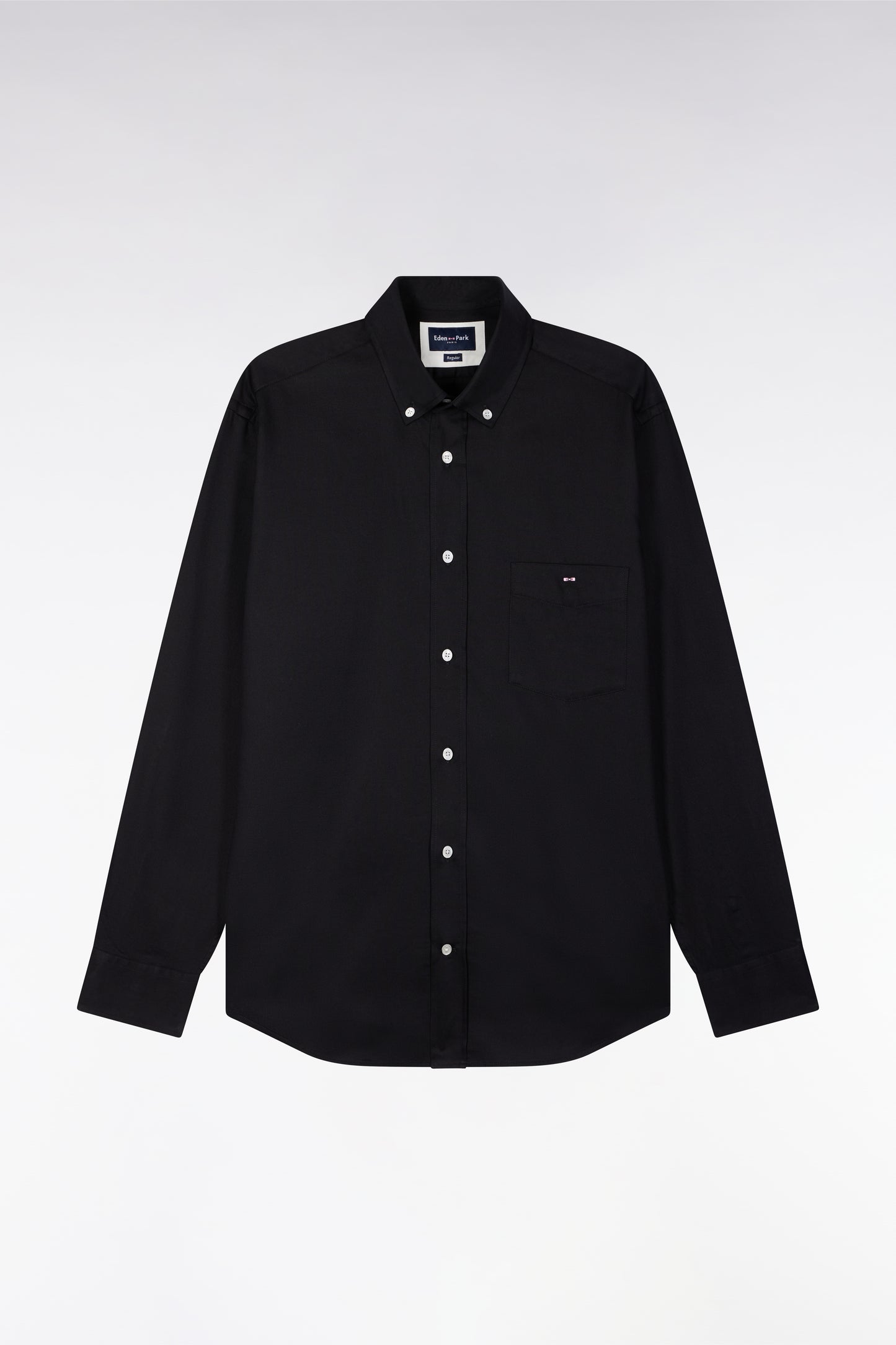 Black piqué cotton straight-cut shirt