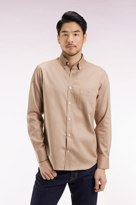 Beige piqué cotton shirt, straight cut - Image 1