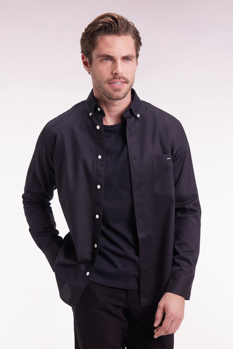 Black piqué cotton straight-cut shirt - Image 3