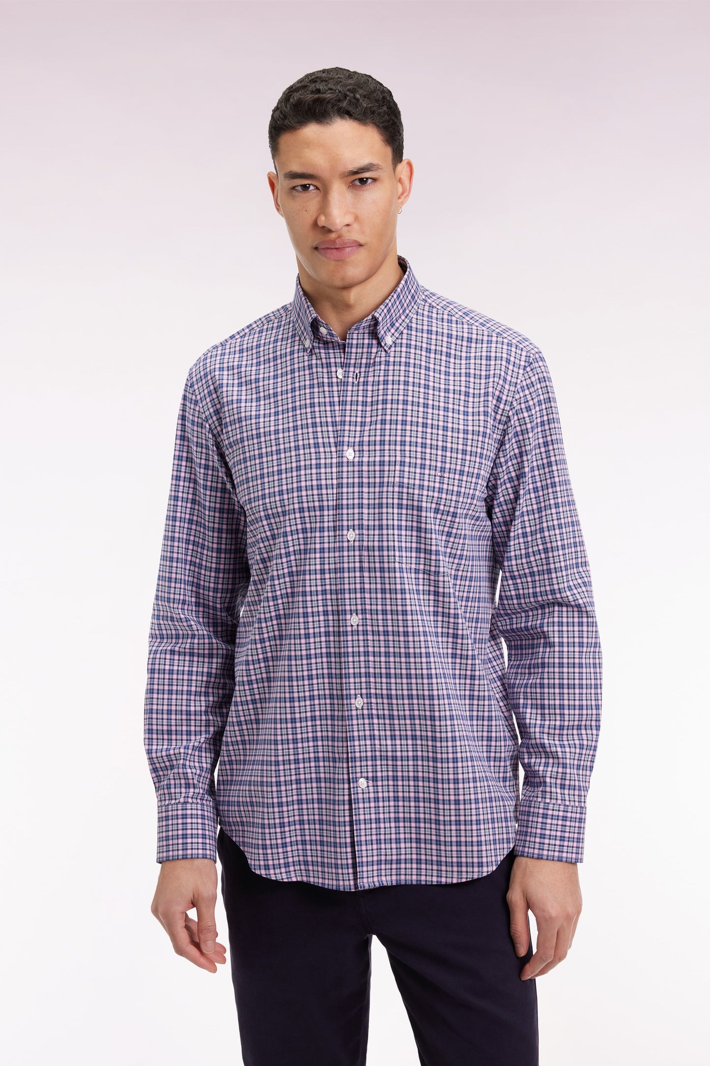 Pink cotton check shirt, straight cut