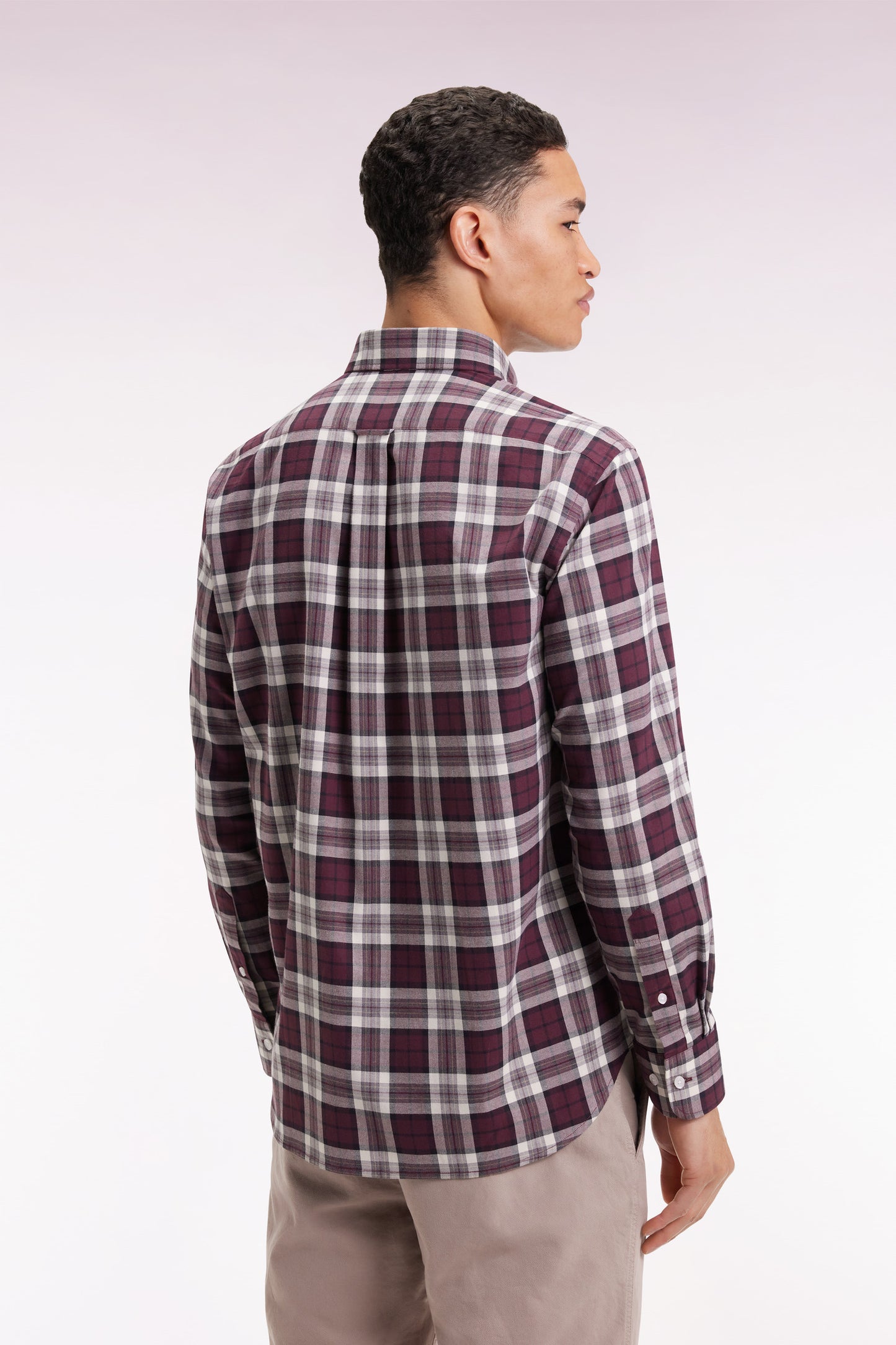 Burgundy cotton straight-cut check shirt
