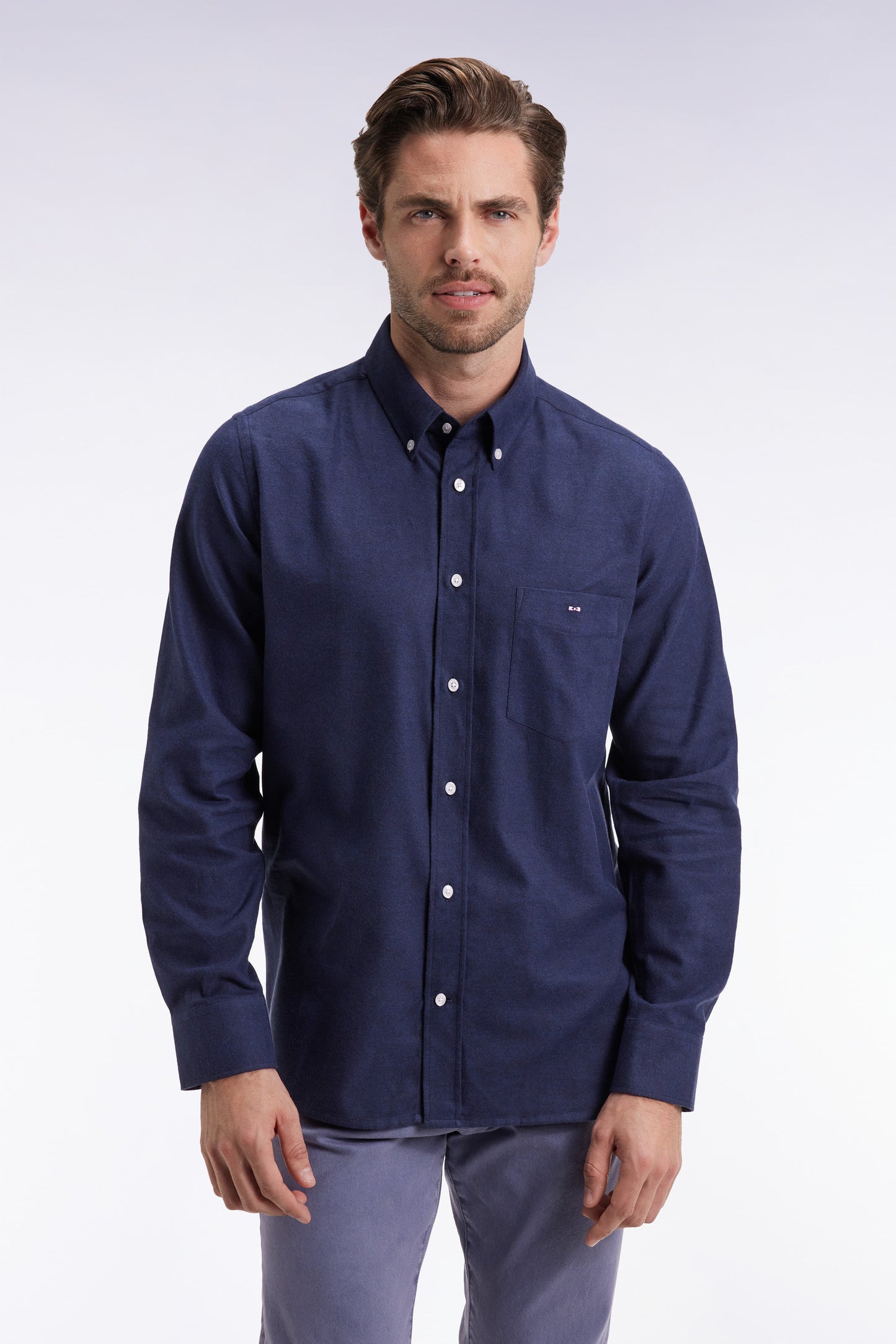 Straight-cut navy flannel shirt