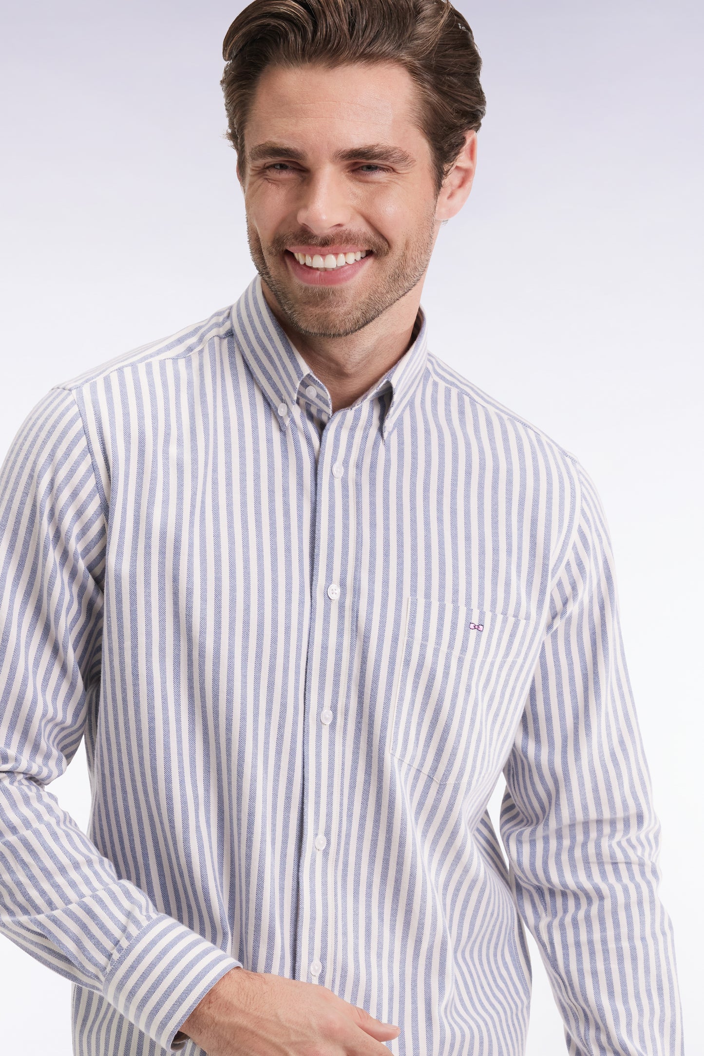 Pima cotton shirt with blue and white stripes