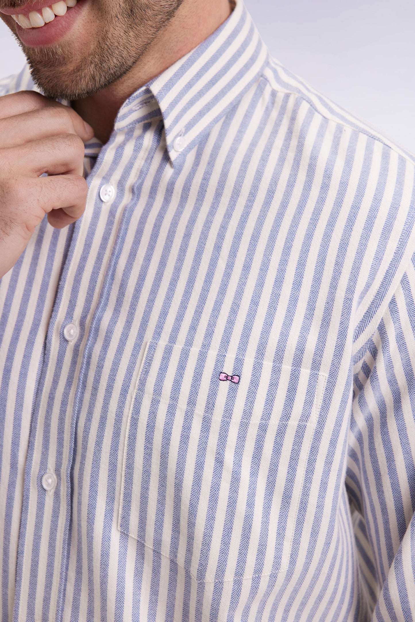 Pima cotton shirt with blue and white stripes
