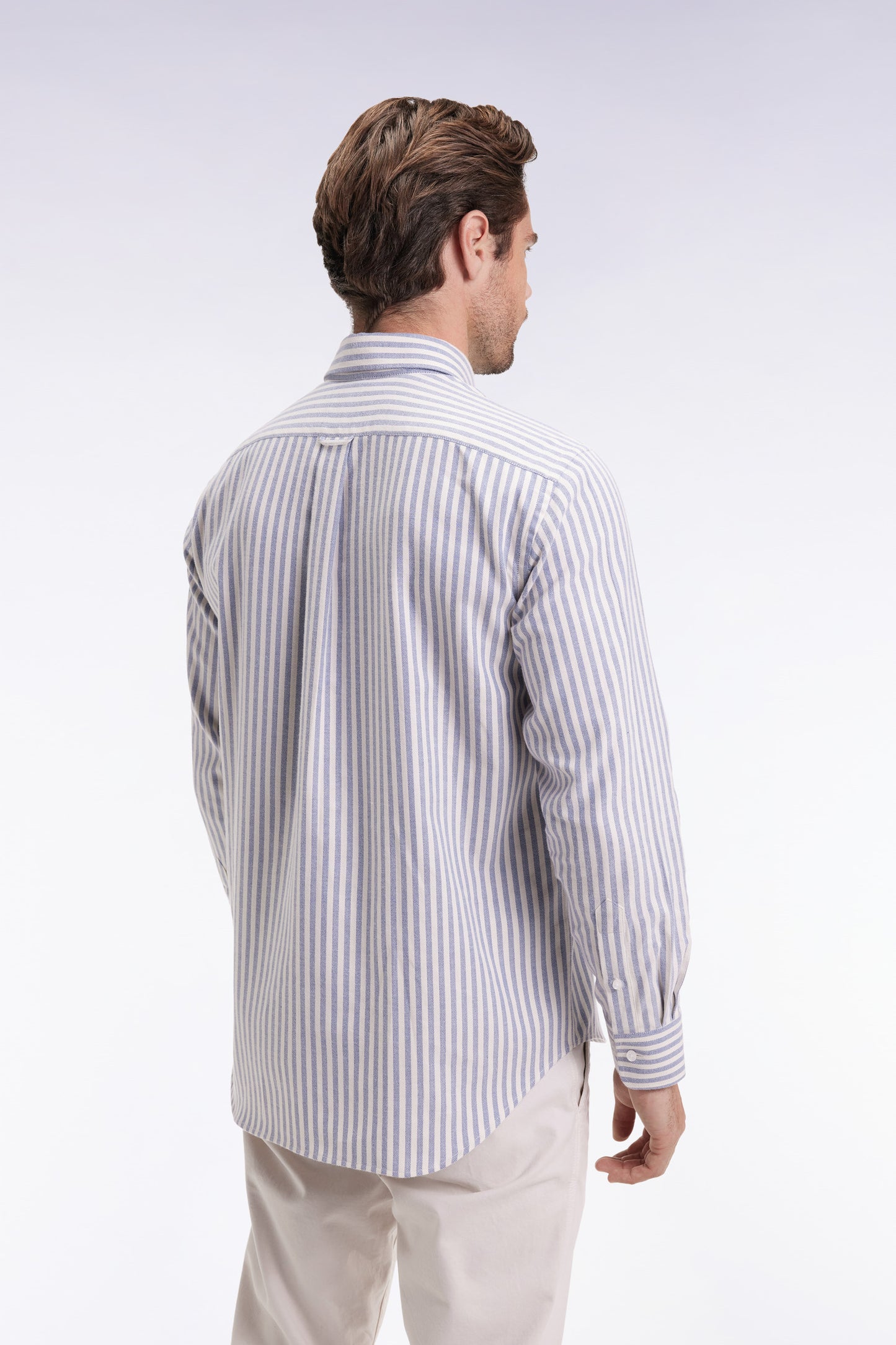 Pima cotton shirt with blue and white stripes