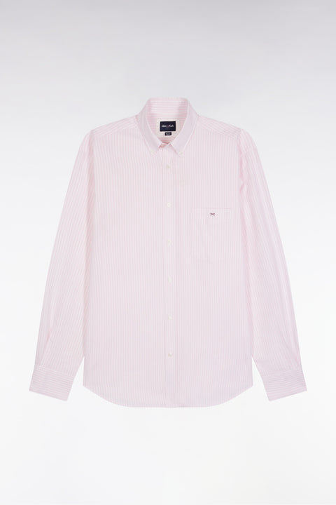 Chemise en popeline de coton rayée rose coupe droite - Image 2