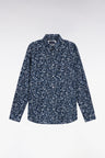 Chemise à micro-motifs fleurs en coton marine coupe droite