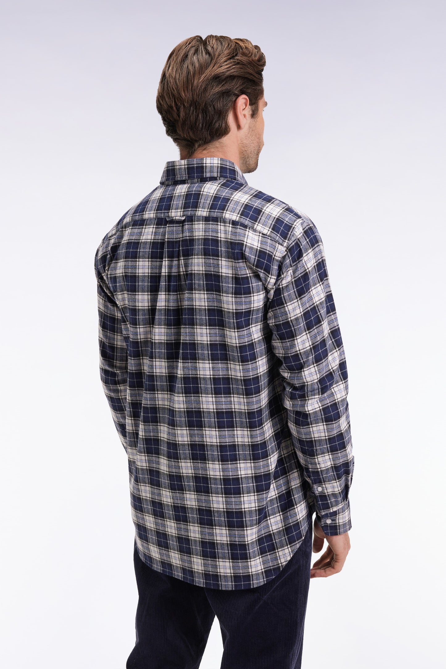 Japanese cotton navy check shirt, straight cut