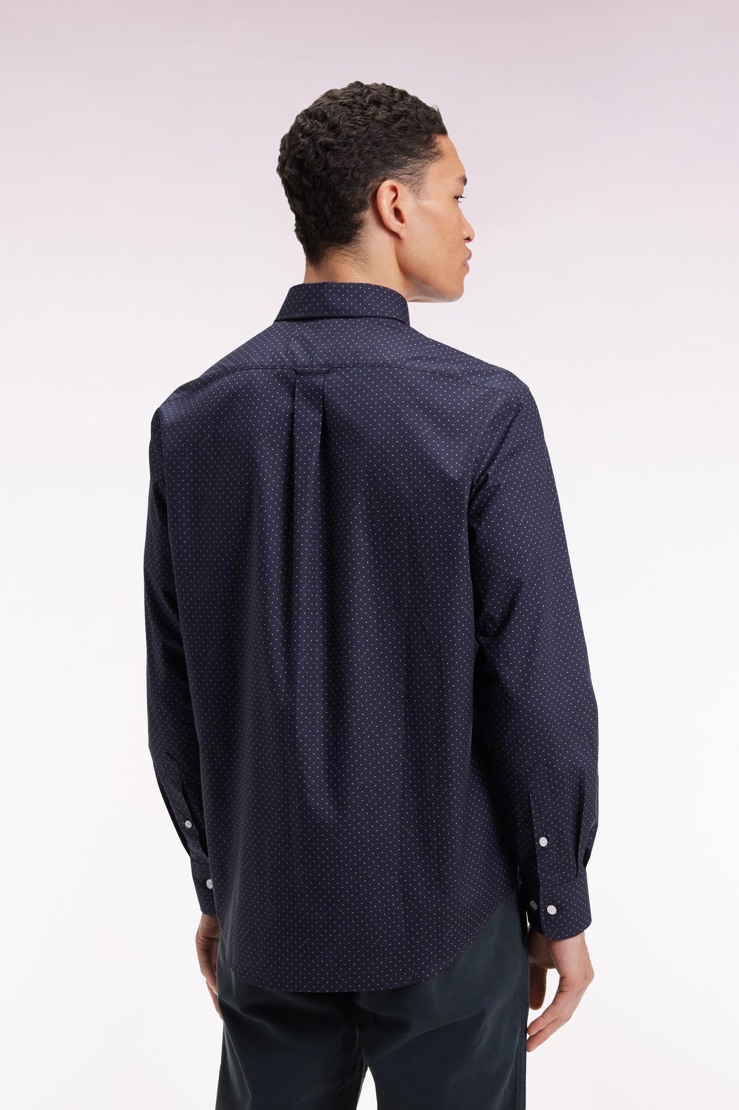 Navy Pima cotton shirt with micro-polka dots, straight cut