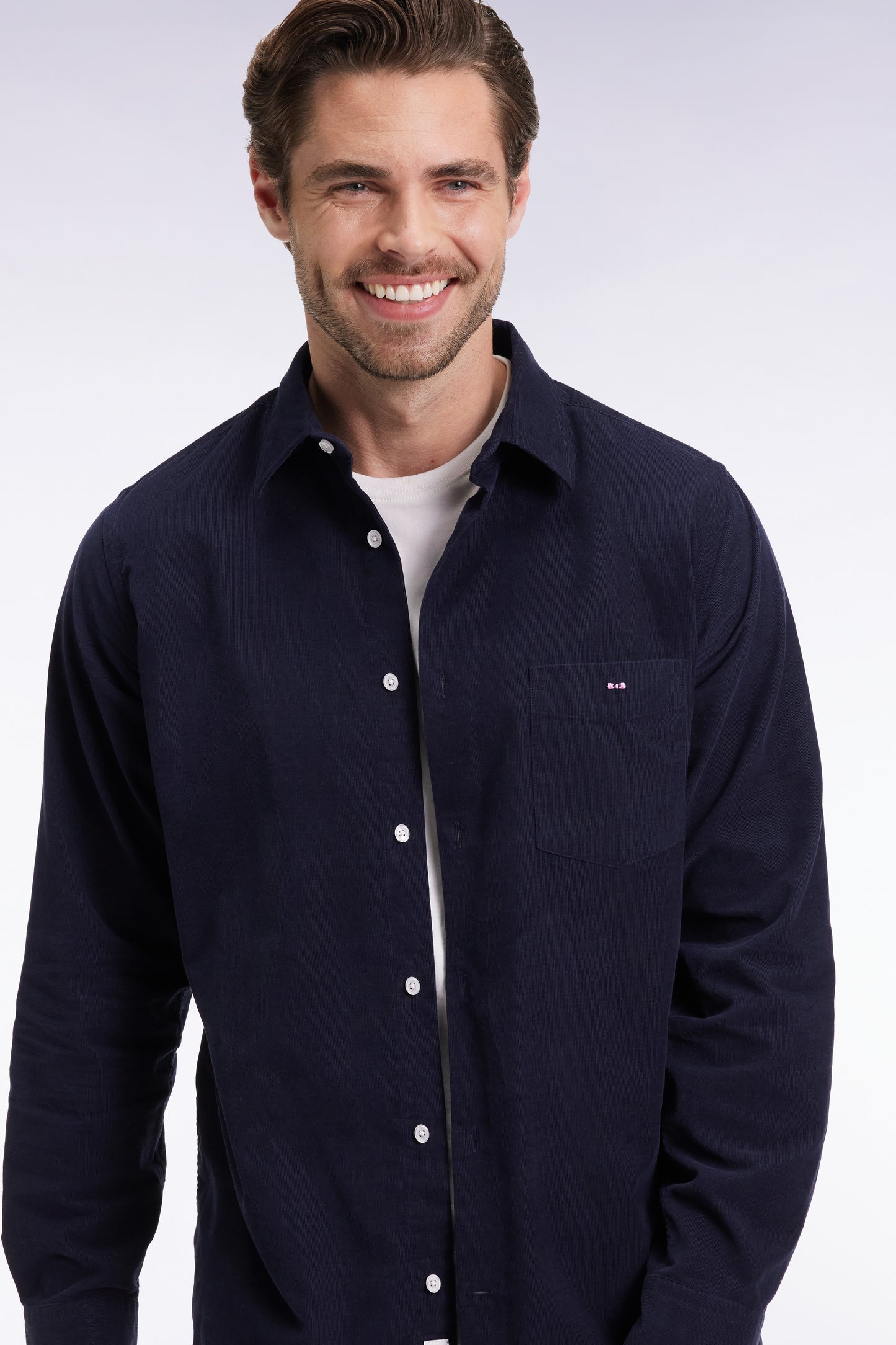 Navy velvet straight-cut shirt