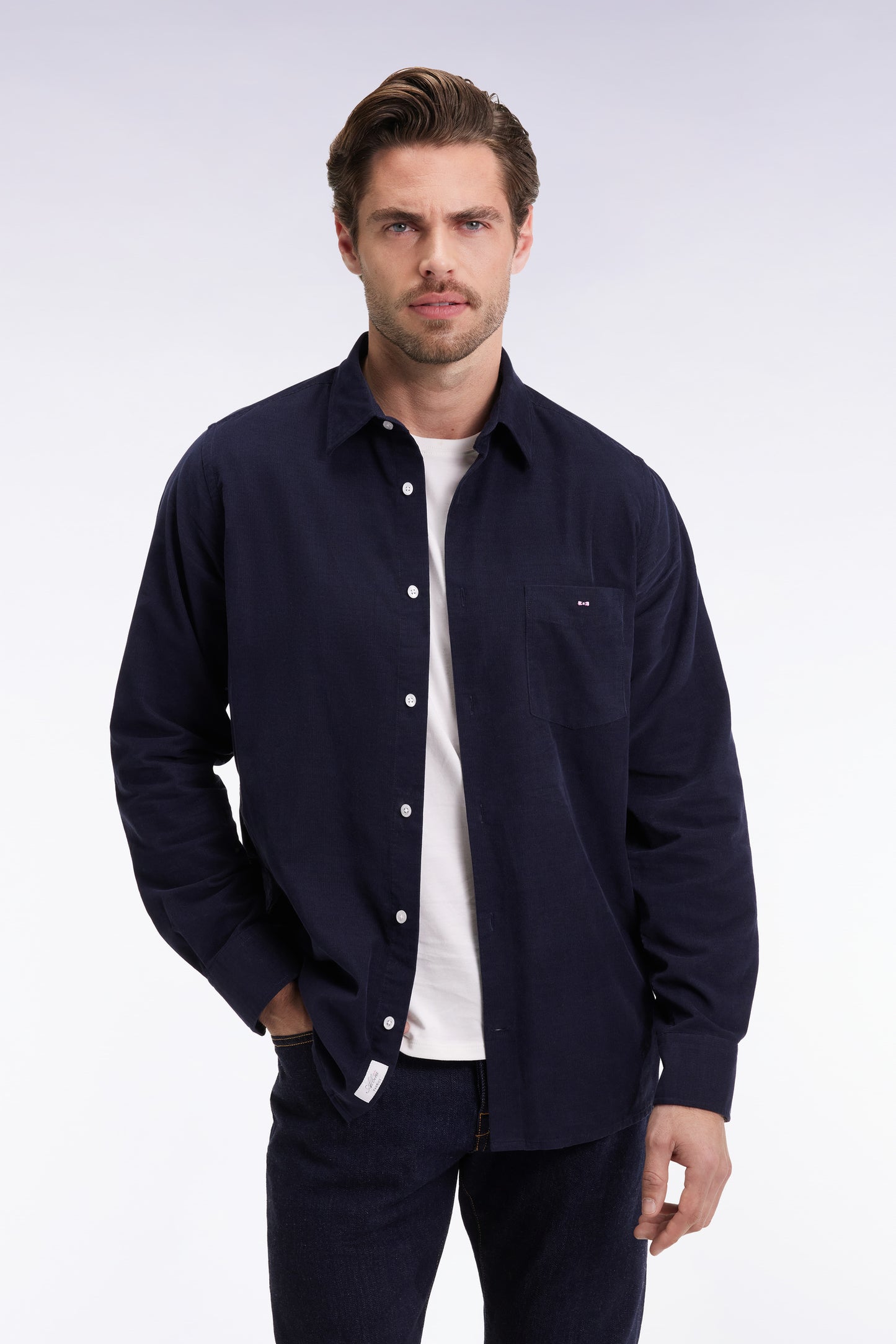 Navy velvet straight-cut shirt