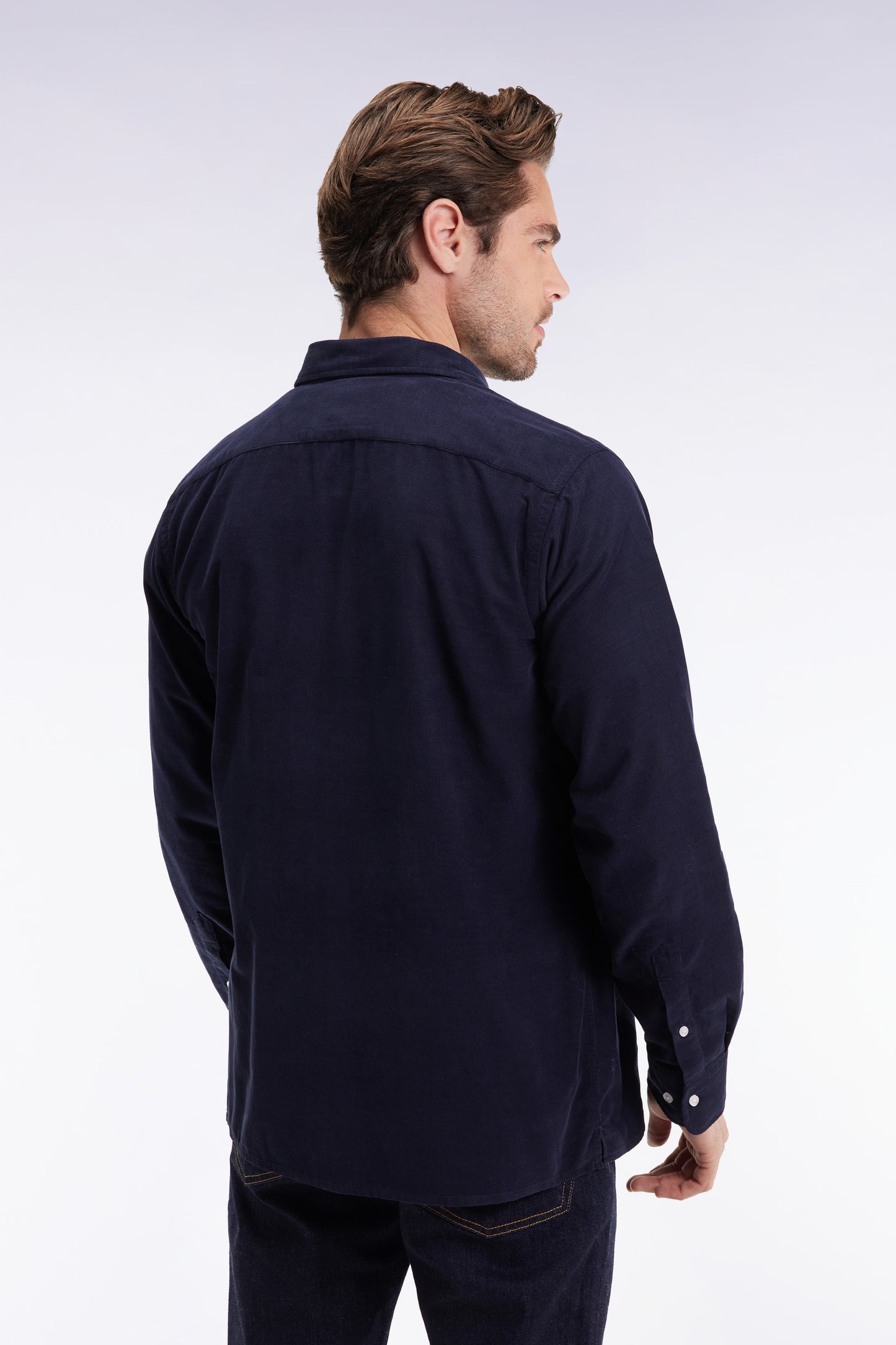 Navy velvet straight-cut shirt