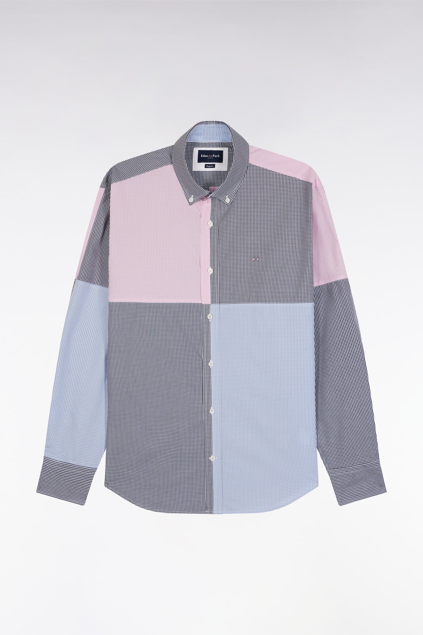 Blue and pink shirt, four dials, straight cut