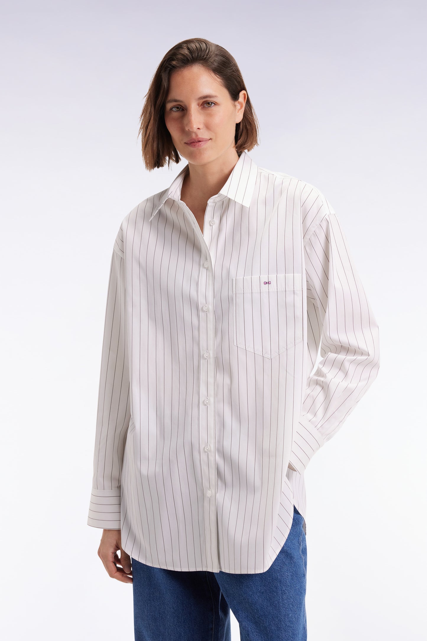 Chemise en popeline de coton blanche à rayures tennis coupe oversized