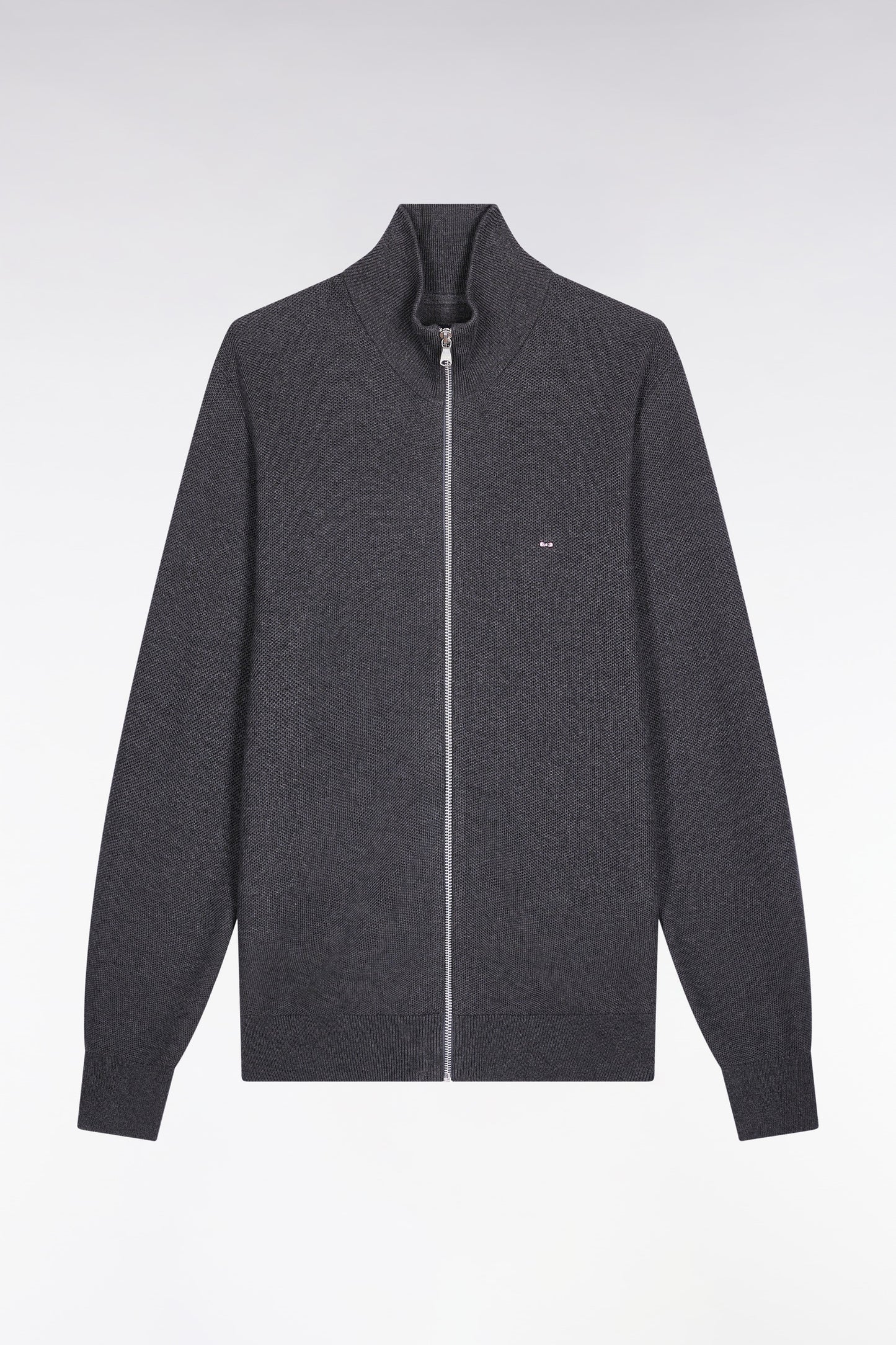Grey honeycomb cotton cardigan, straight cut