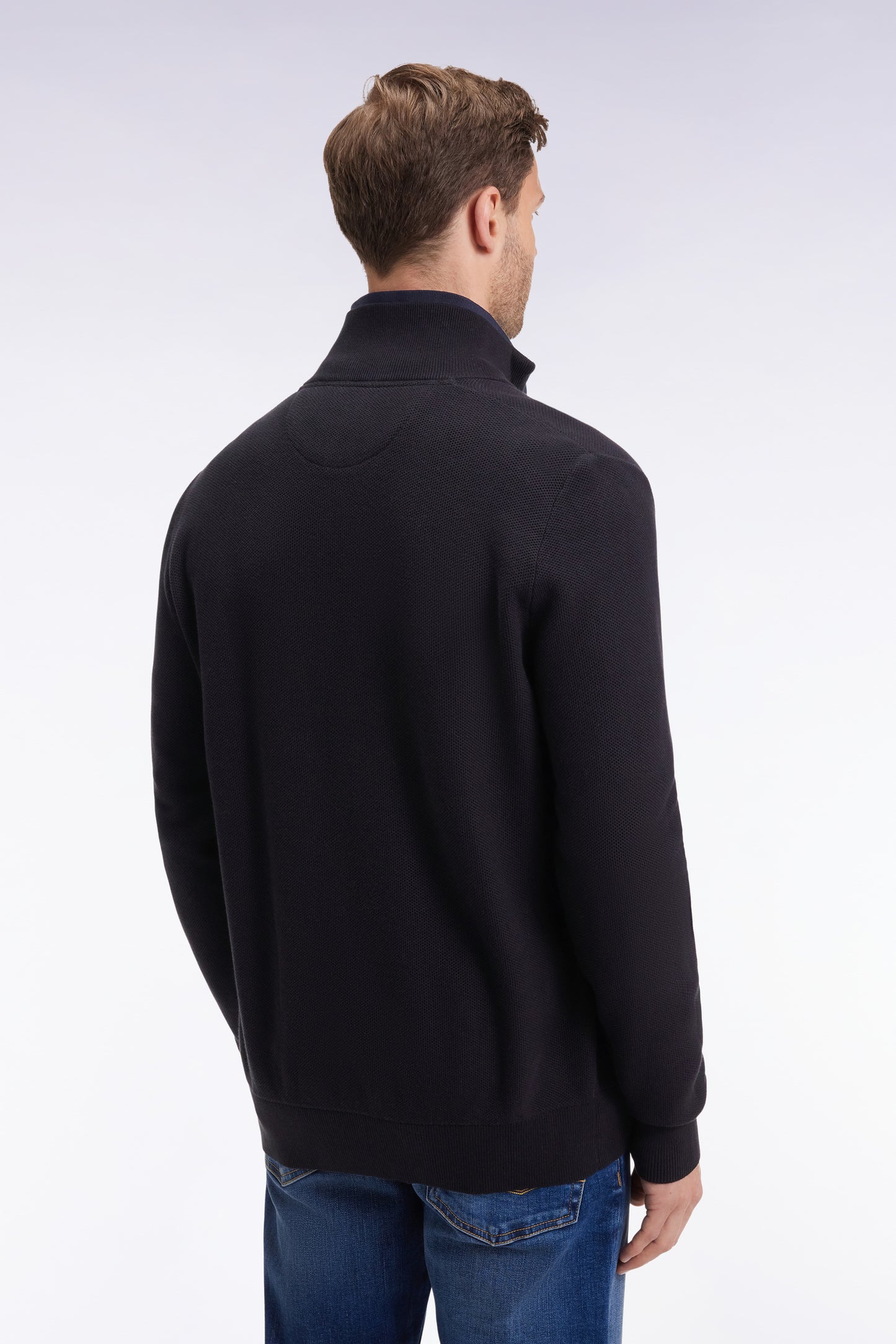 Black honeycomb cotton cardigan, straight cut