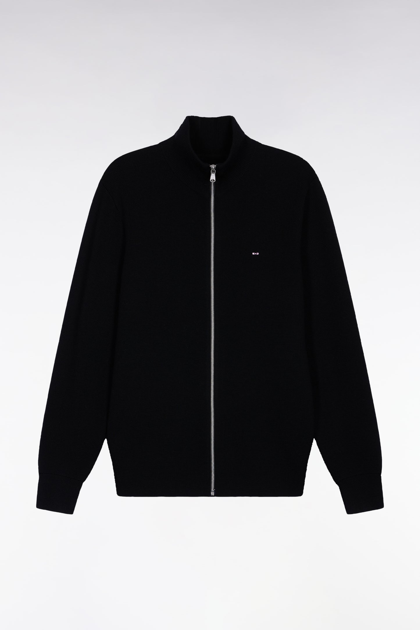 Black straight-cut merino wool cardigan