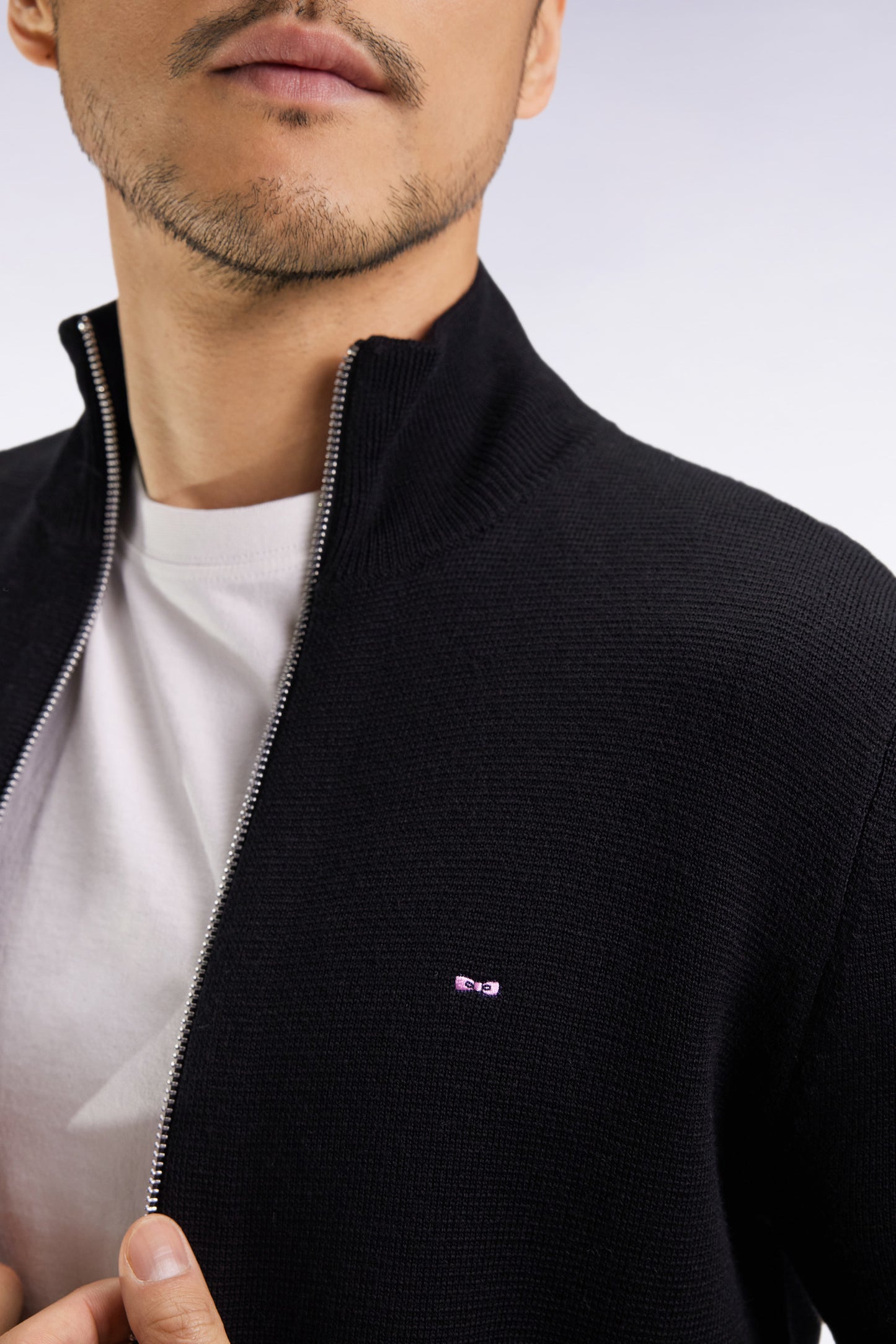 Black straight-cut merino wool cardigan