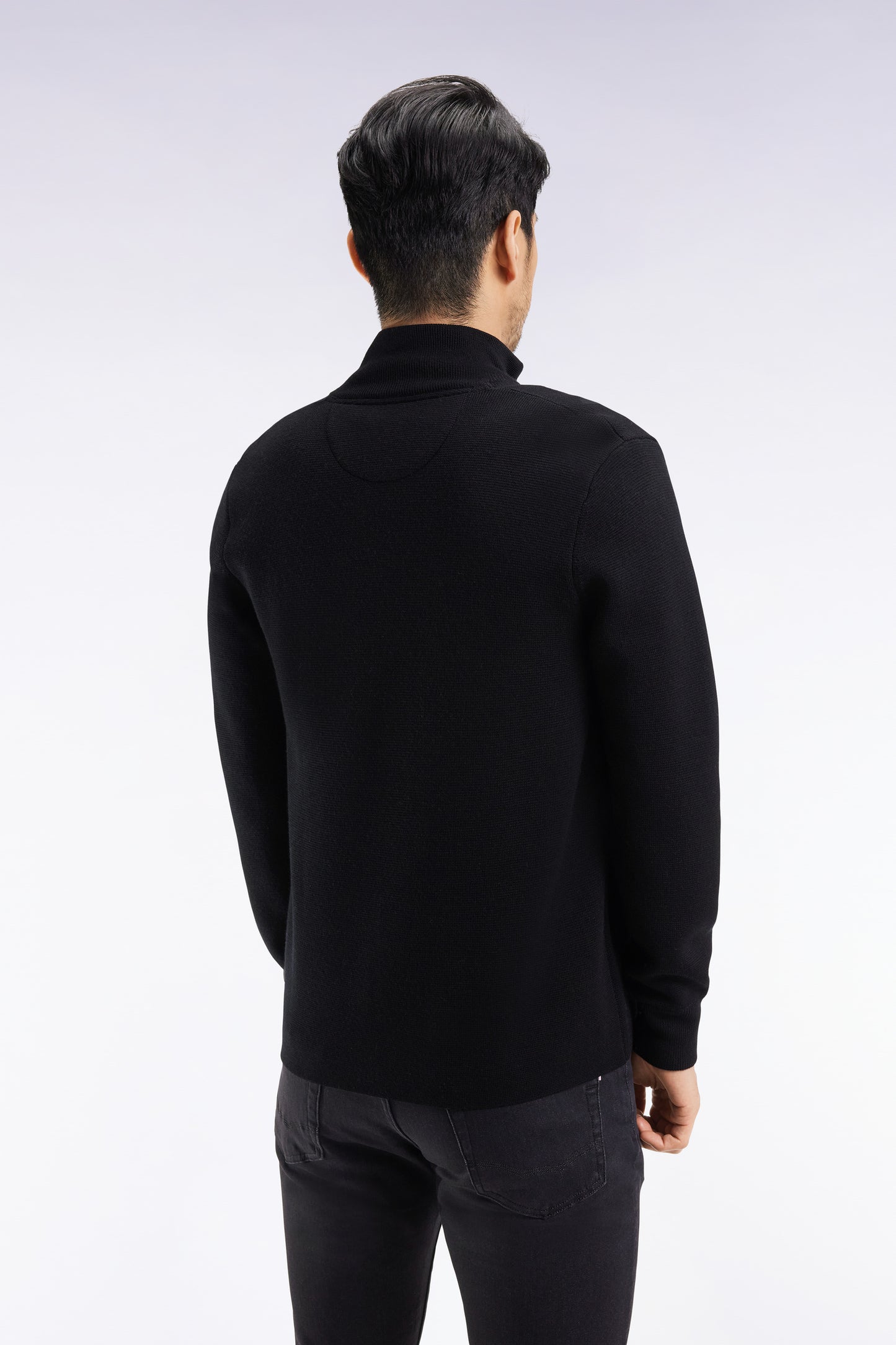 Black straight-cut merino wool cardigan