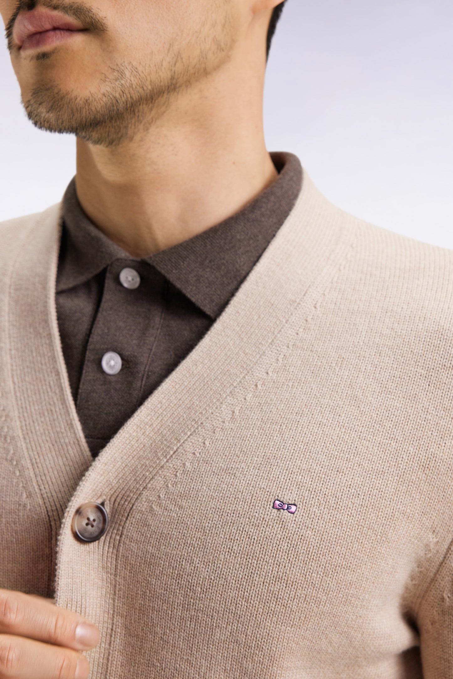 Beige wool and cotton cardigan, straight cut