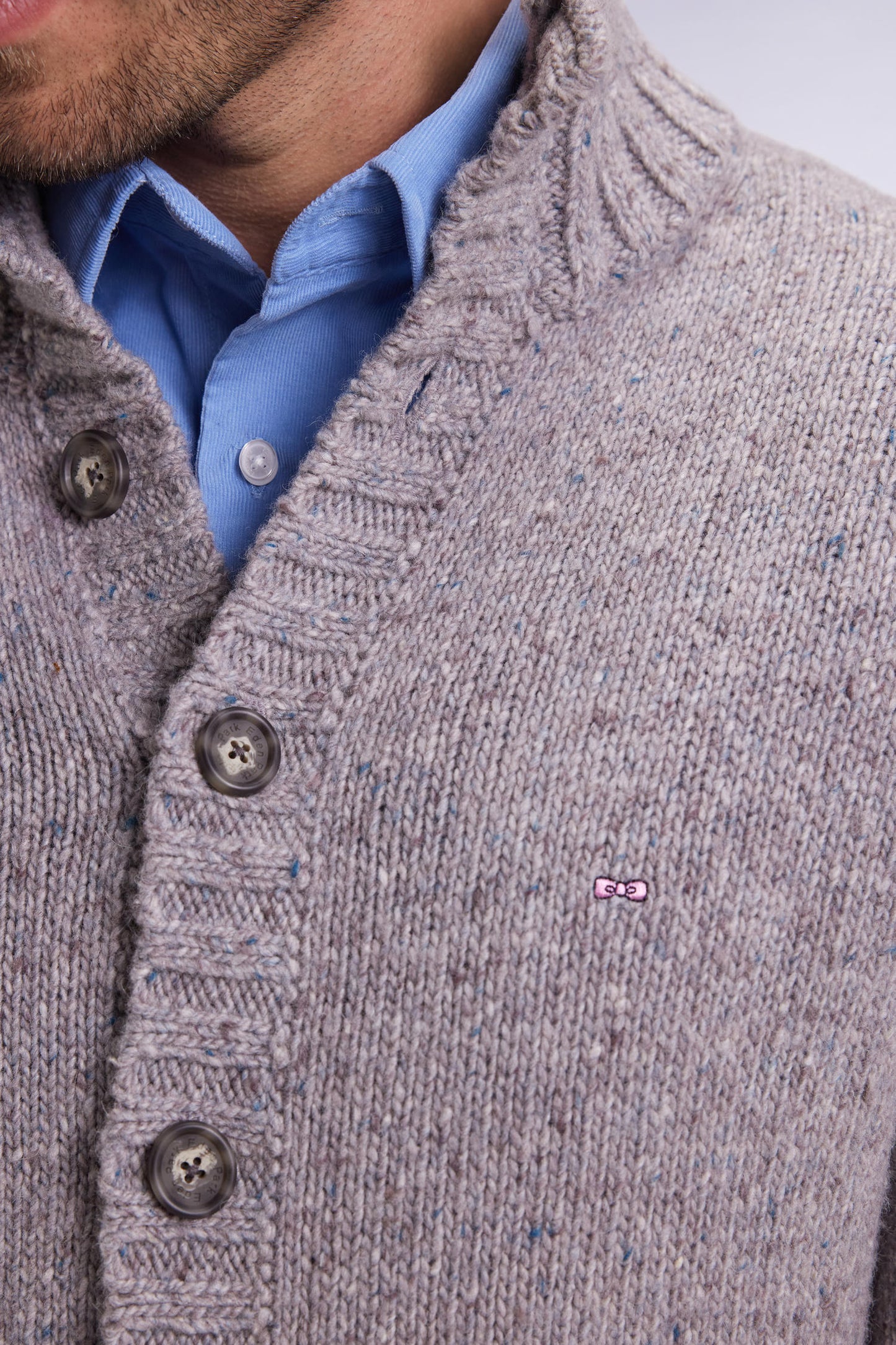 Grey cardigan in virgin wool and alpaca mix, straight cut