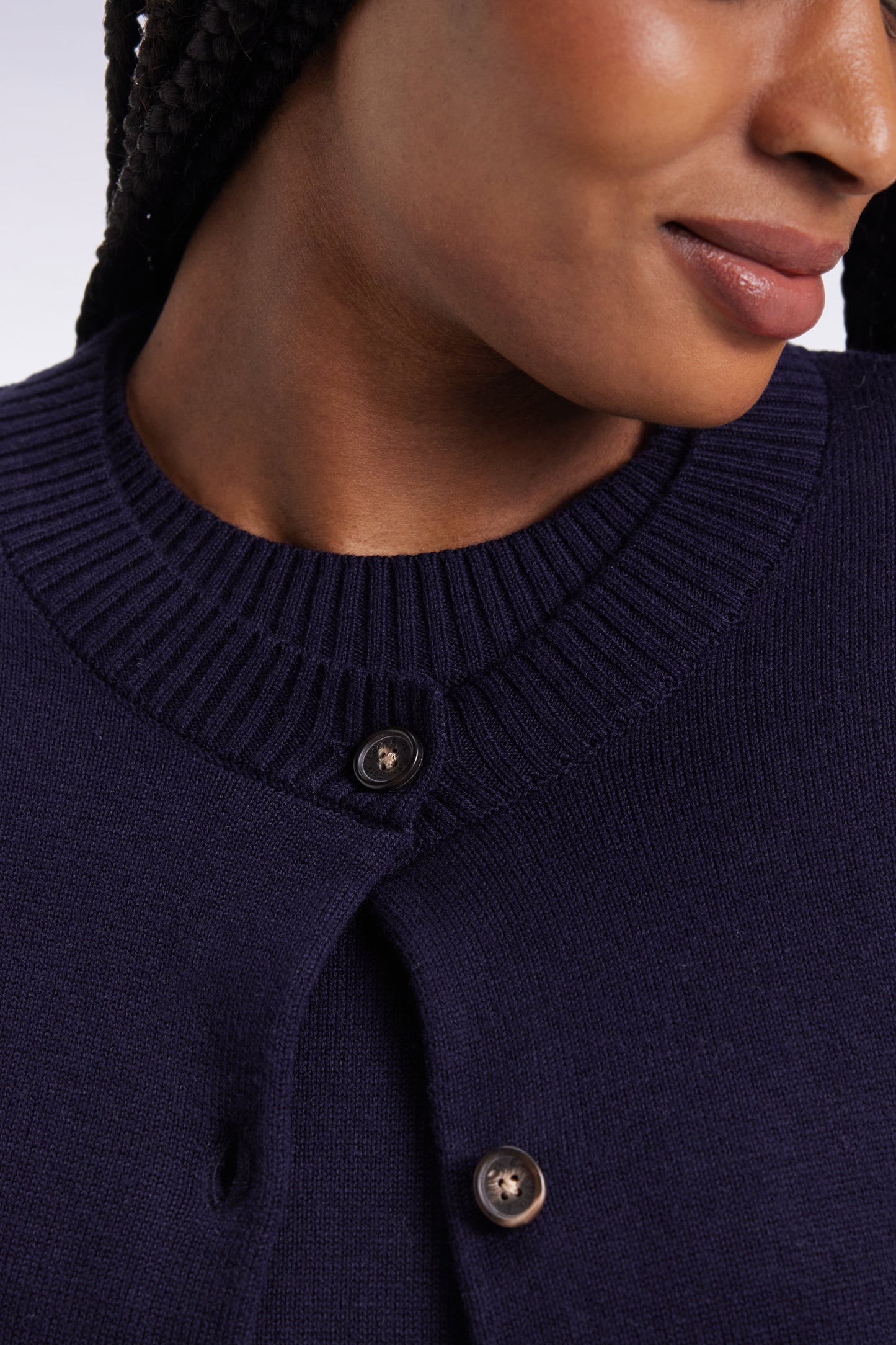 Relaxed-fit cardigan in wool and navy cotton