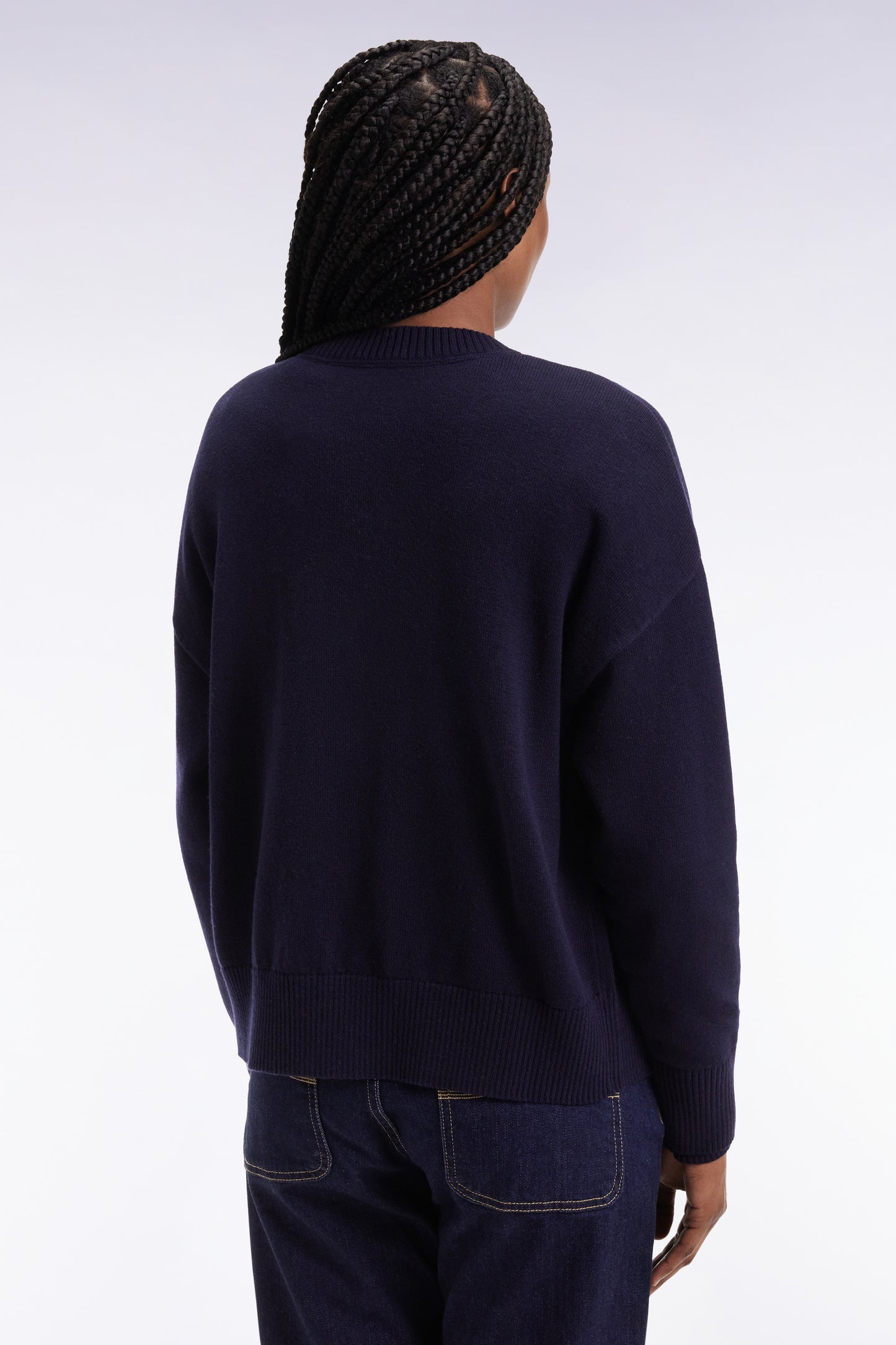 Relaxed-fit cardigan in wool and navy cotton