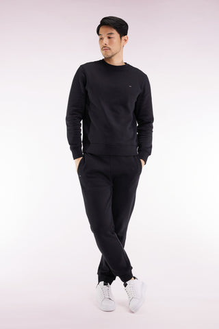 Jogging suit in black brushed fleece, straight cut