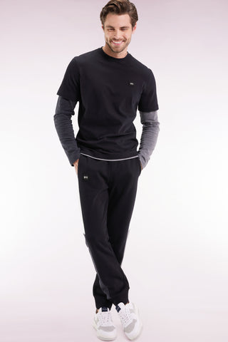Jogging suit in black colorblock brushed fleece, straight cut