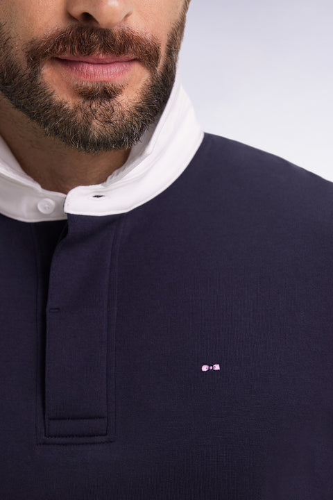 Long-sleeved jersey in navy Pima cotton jersey, straight cut - Image 2