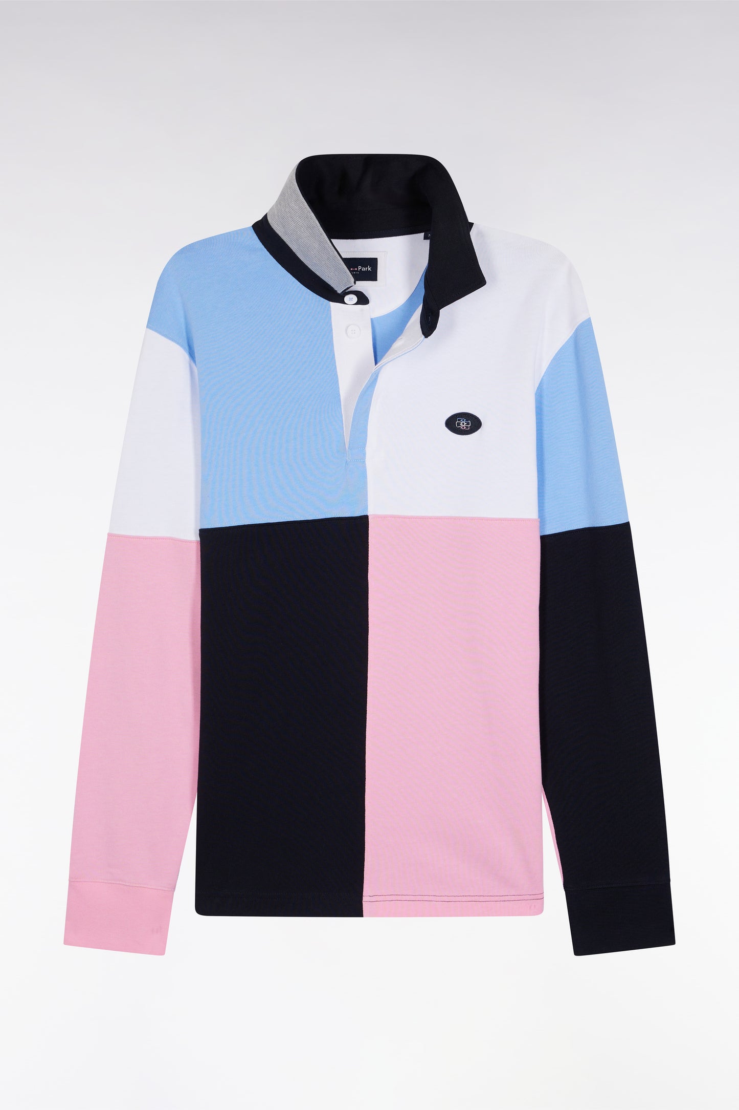 Long-sleeved jersey in thick colorblock cotton jersey, straight cut