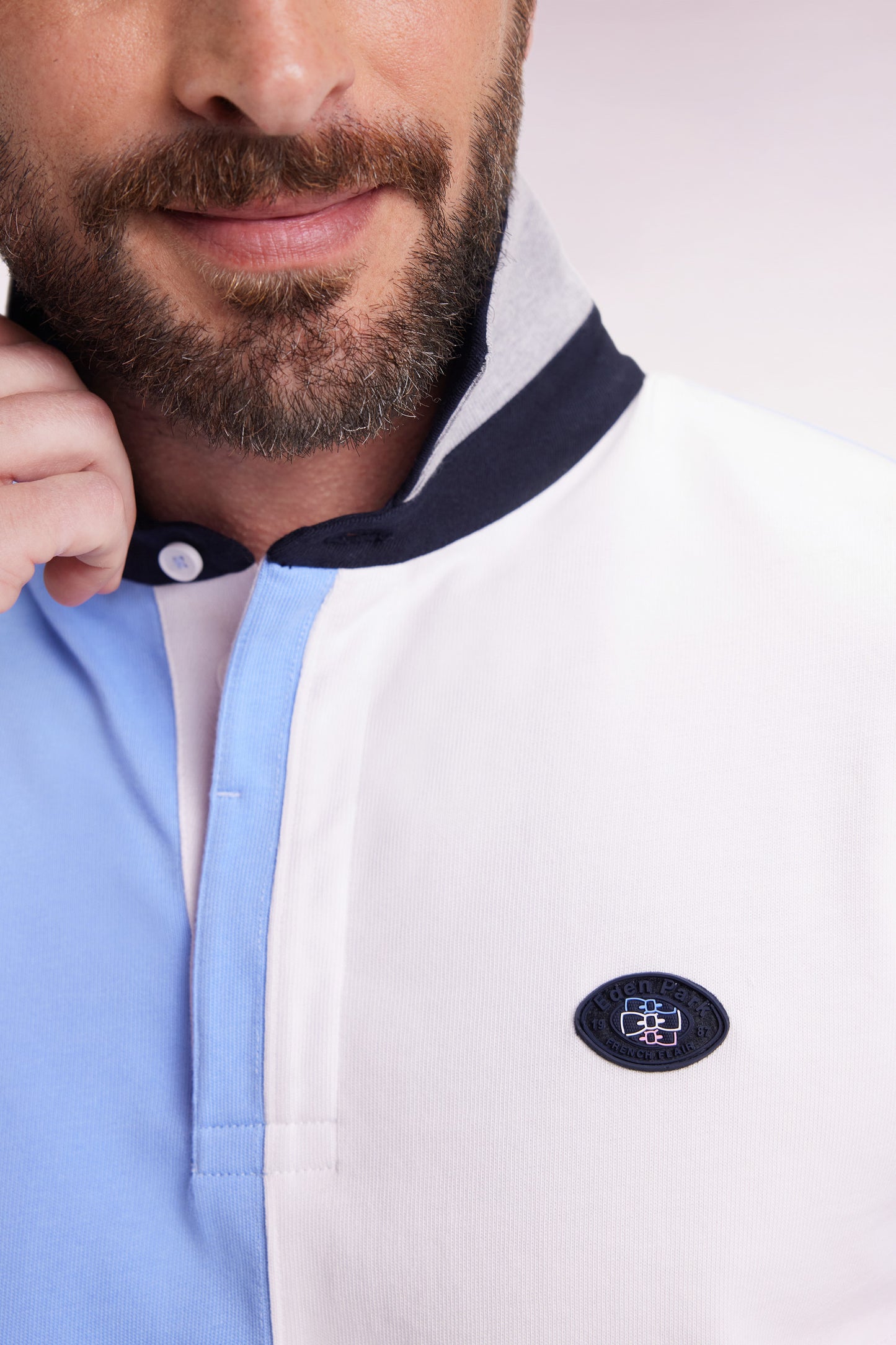Long-sleeved jersey in thick colorblock cotton jersey, straight cut