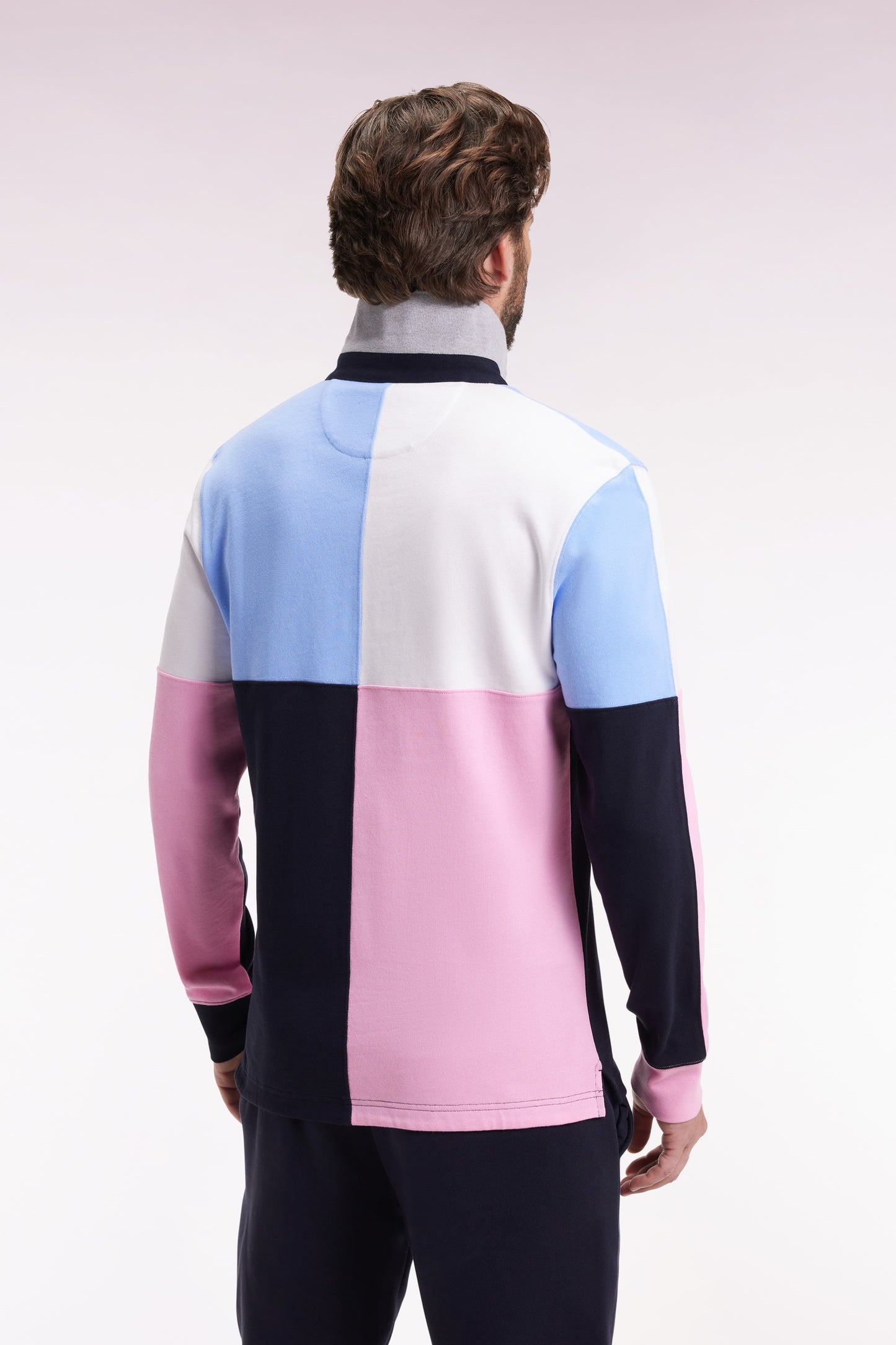 Long-sleeved jersey in thick colorblock cotton jersey, straight cut