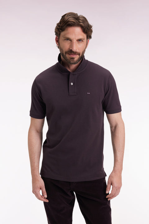 Short-sleeved polo shirt in brown Pima cotton, straight cut - Image 1