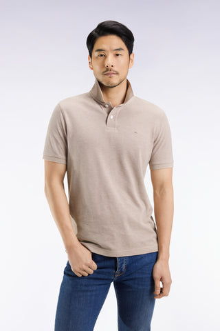 Polo manches courtes en coton chiné beige coupe droite