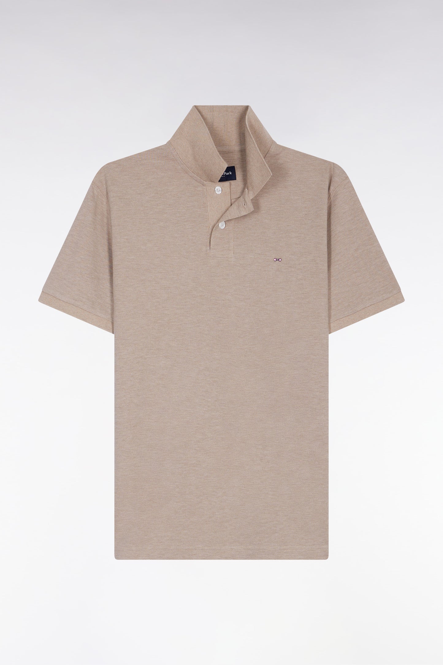 Short-sleeved polo shirt in beige mottled cotton, straight cut