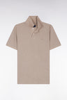 Short-sleeved polo shirt in beige mottled cotton, straight cut