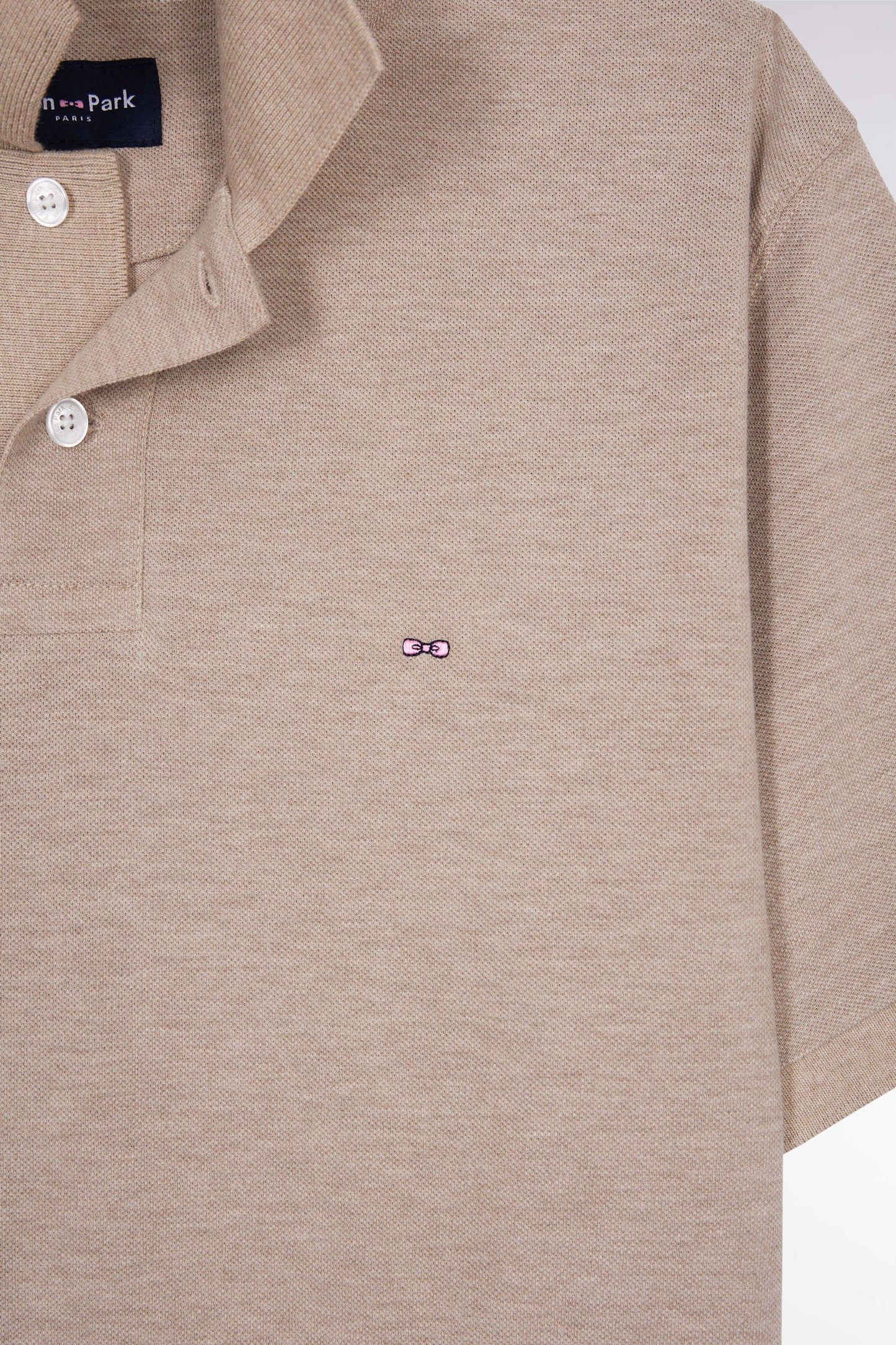 Short-sleeved polo shirt in beige mottled cotton, straight cut