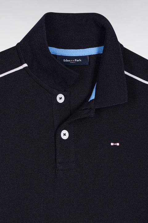 Polo manches courtes en coton marine passepoils blancs coupe droite - Image 2