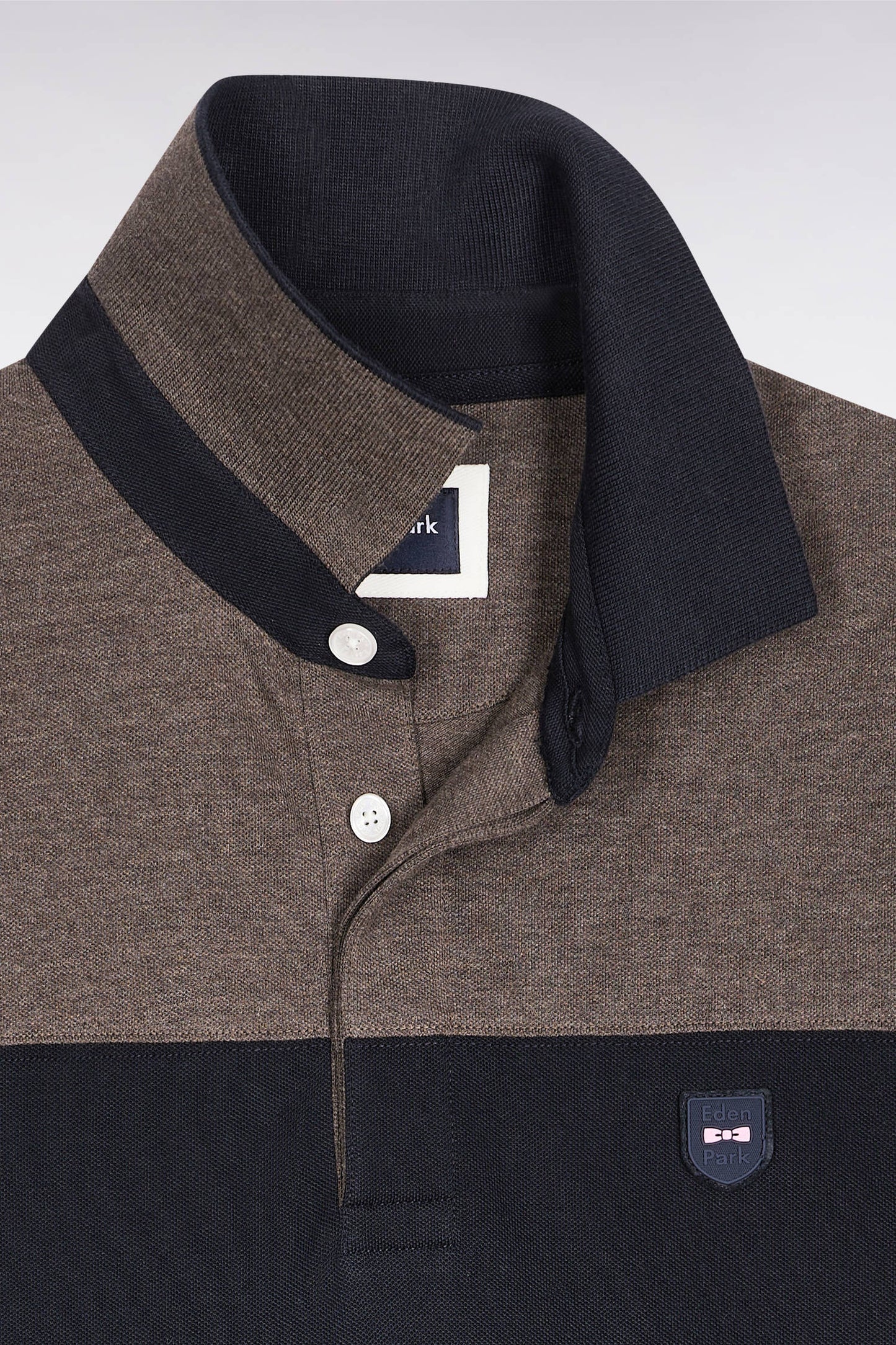 Two-tone short-sleeved polo shirt in navy stretch cotton piqué, slim fit