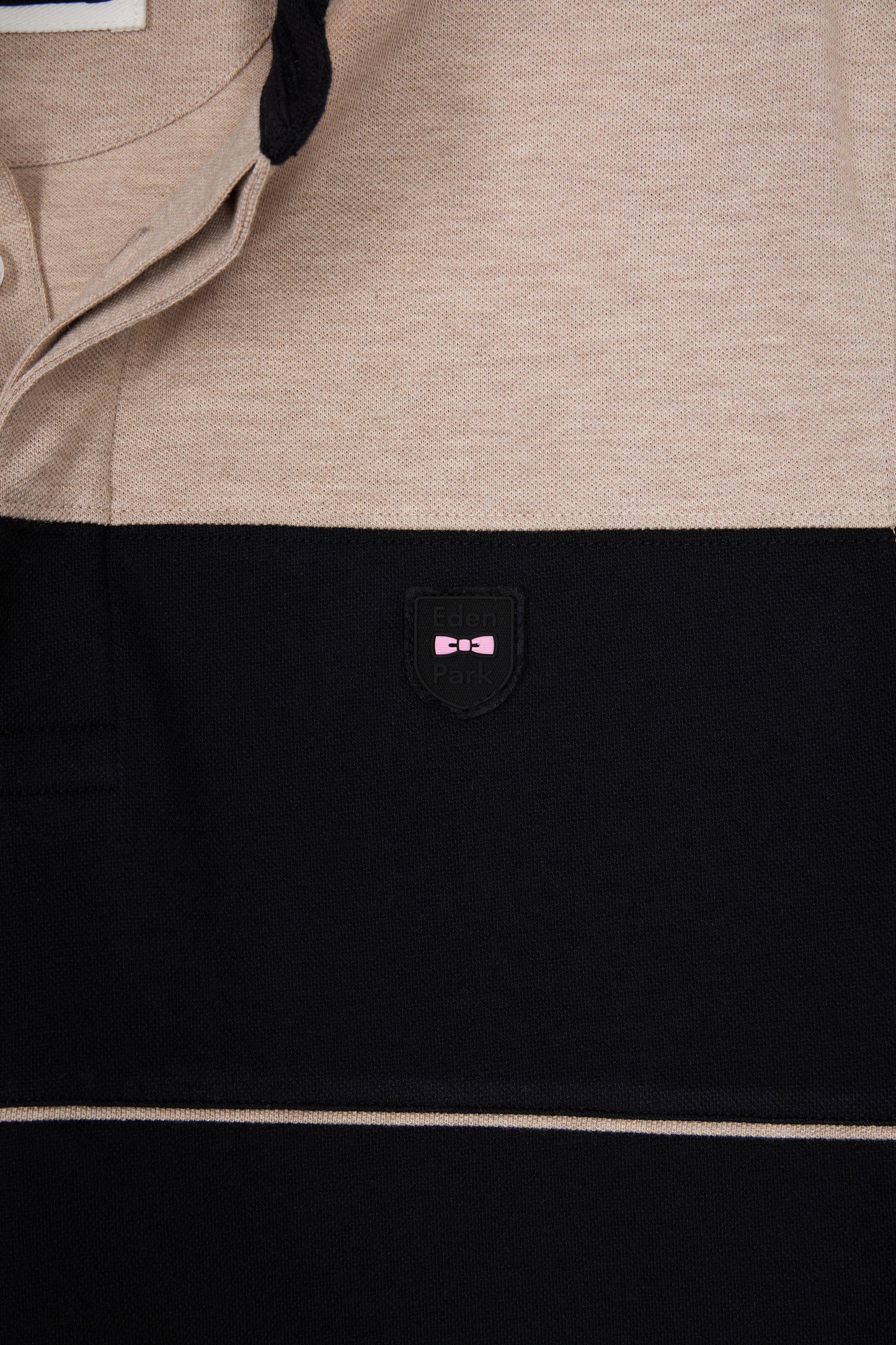 Two-tone short-sleeved polo shirt in black stretch cotton piqué, slim fit