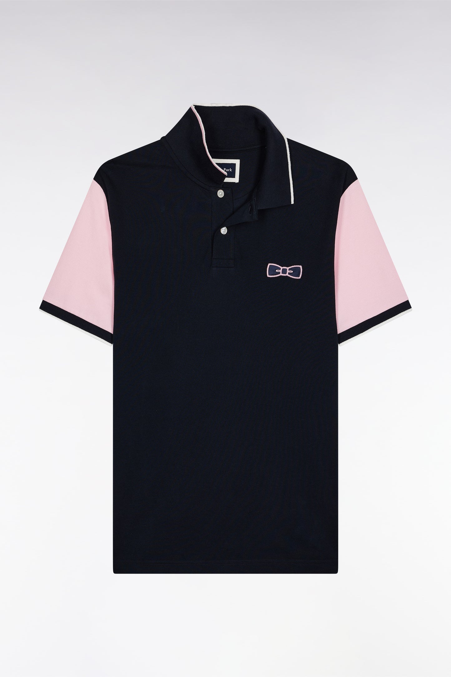 Navy cotton piqué polo shirt, short sleeves, straight cut