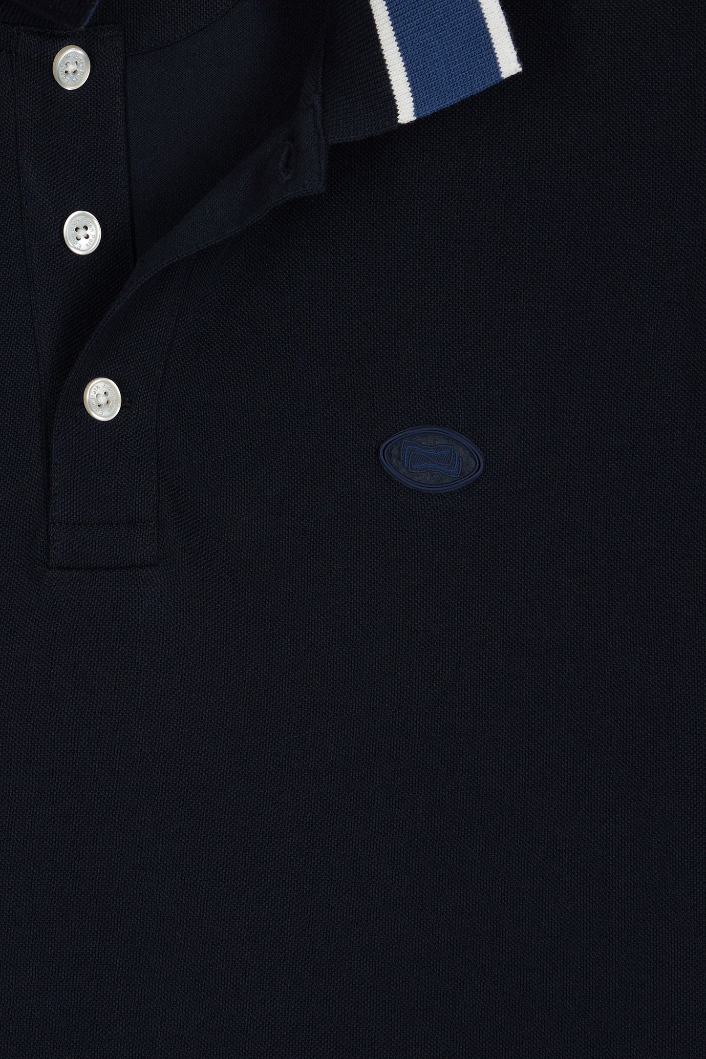 Short-sleeved navy cotton polo shirt, loose fit
