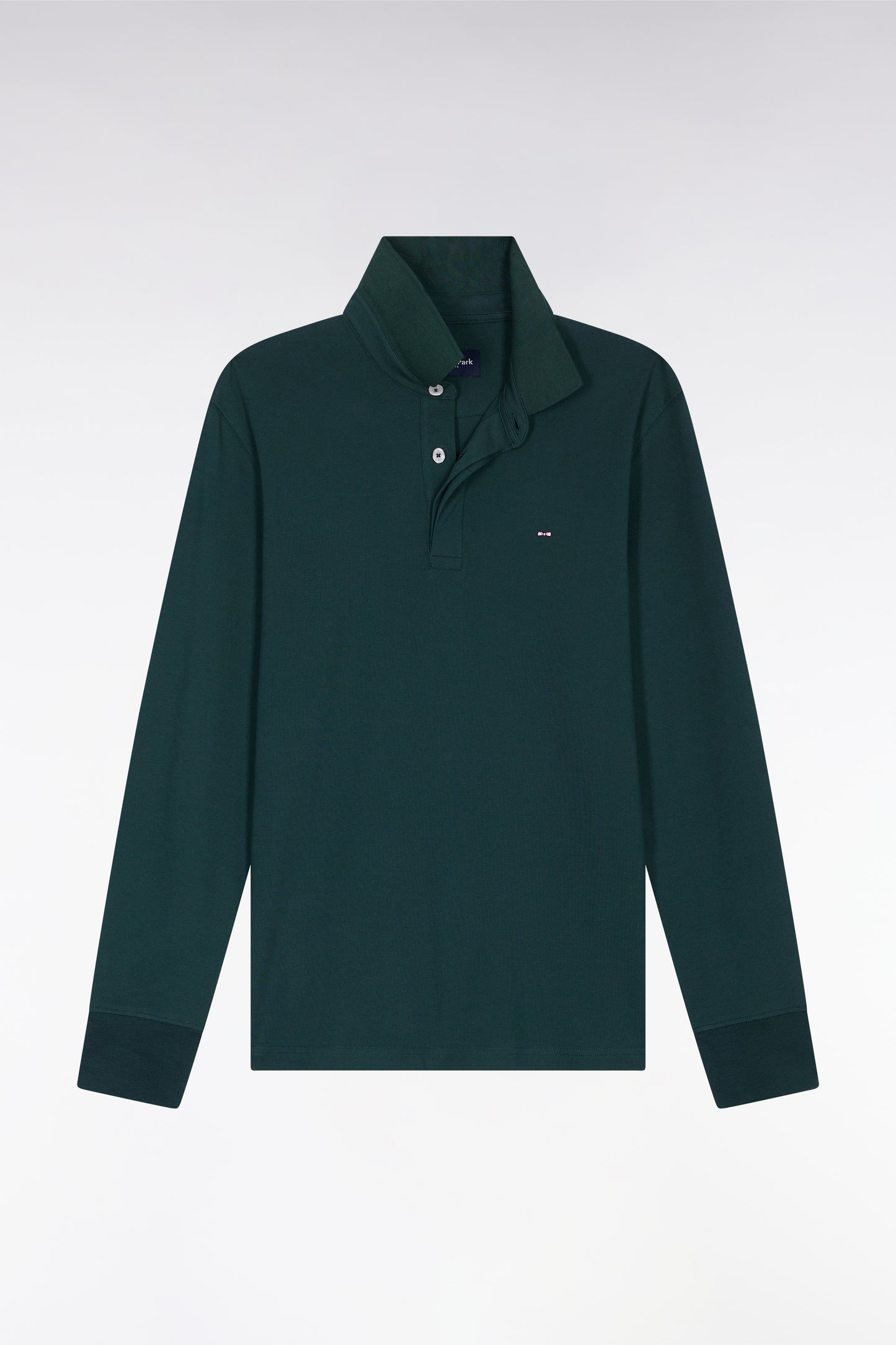 Polo à manches longues en coton stretch vert bouteille coupe slim