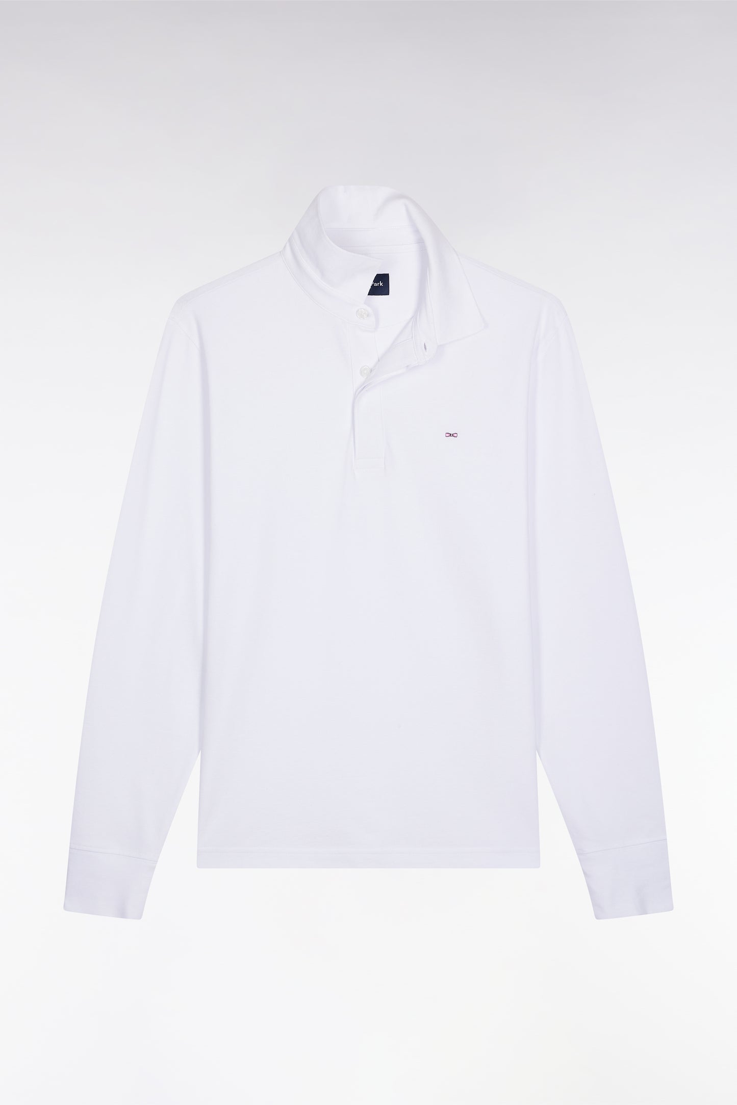 Polo à manches longues en coton stretch blanc coupe slim